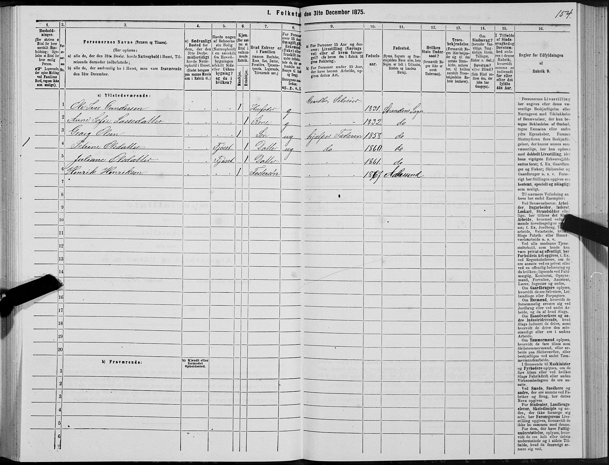 SAT, 1875 census for 1525P Stranda, 1875, p. 1154