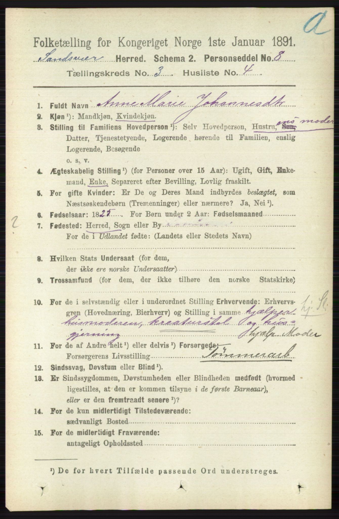 RA, 1891 census for 0629 Sandsvær, 1891, p. 1317