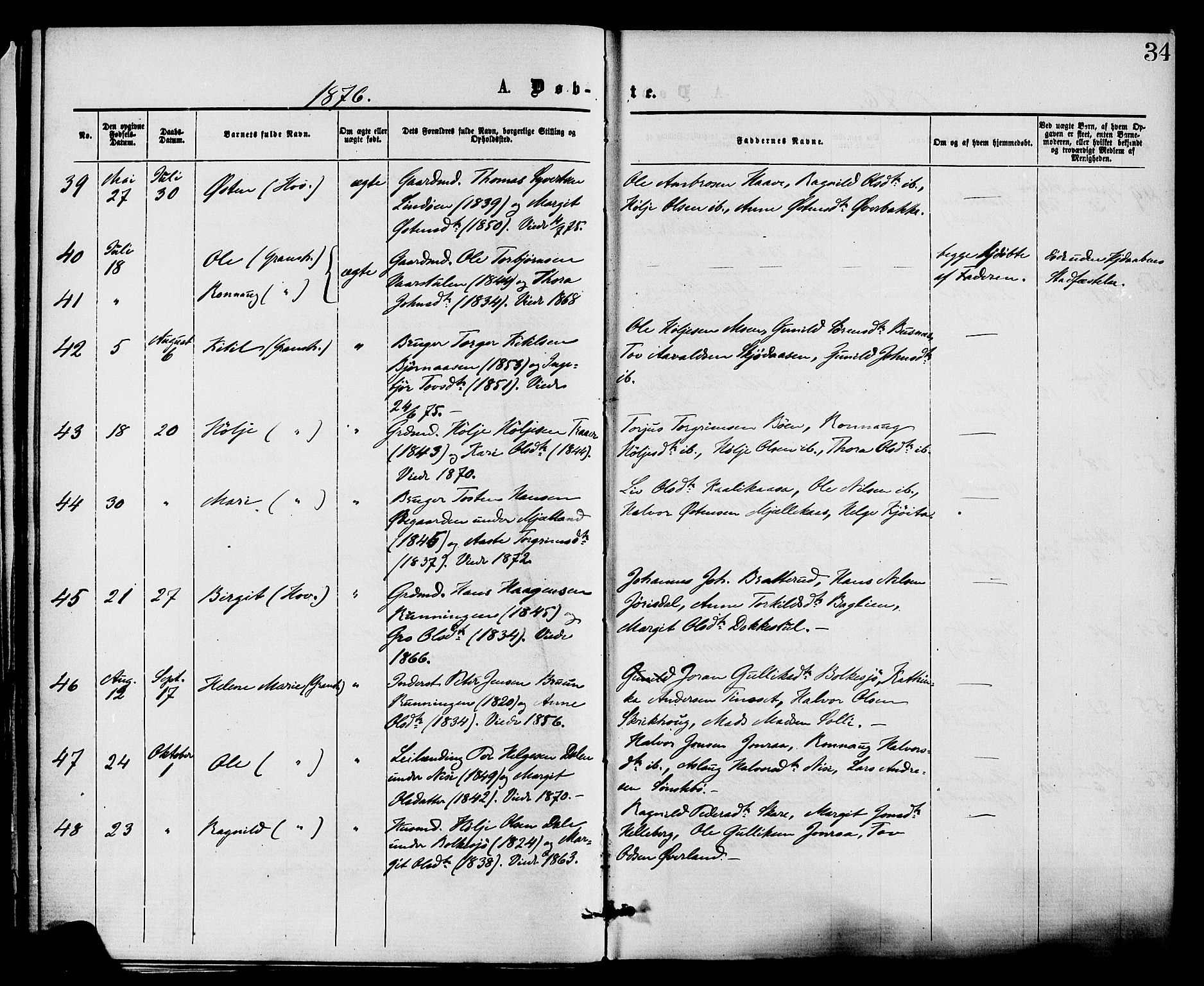 Gransherad kirkebøker, SAKO/A-267/F/Fa/L0004: Parish register (official) no. I 4, 1871-1886, p. 34