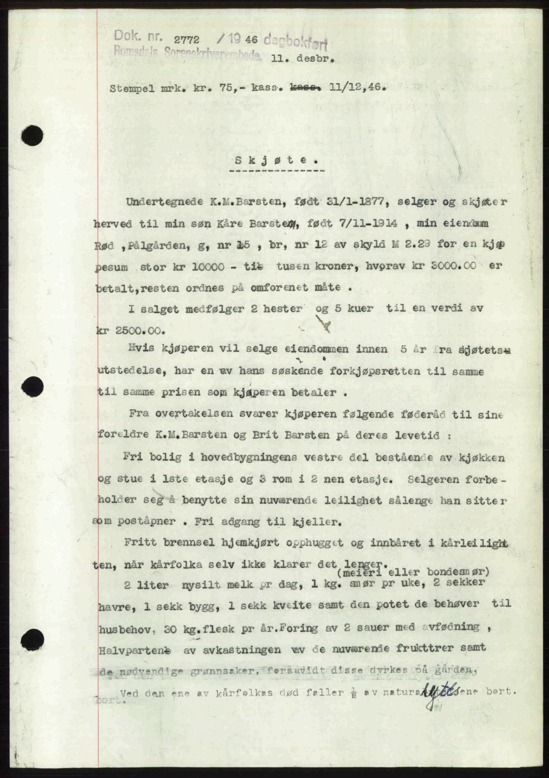 Romsdal sorenskriveri, AV/SAT-A-4149/1/2/2C: Mortgage book no. A21, 1946-1946, Diary no: : 2772/1946