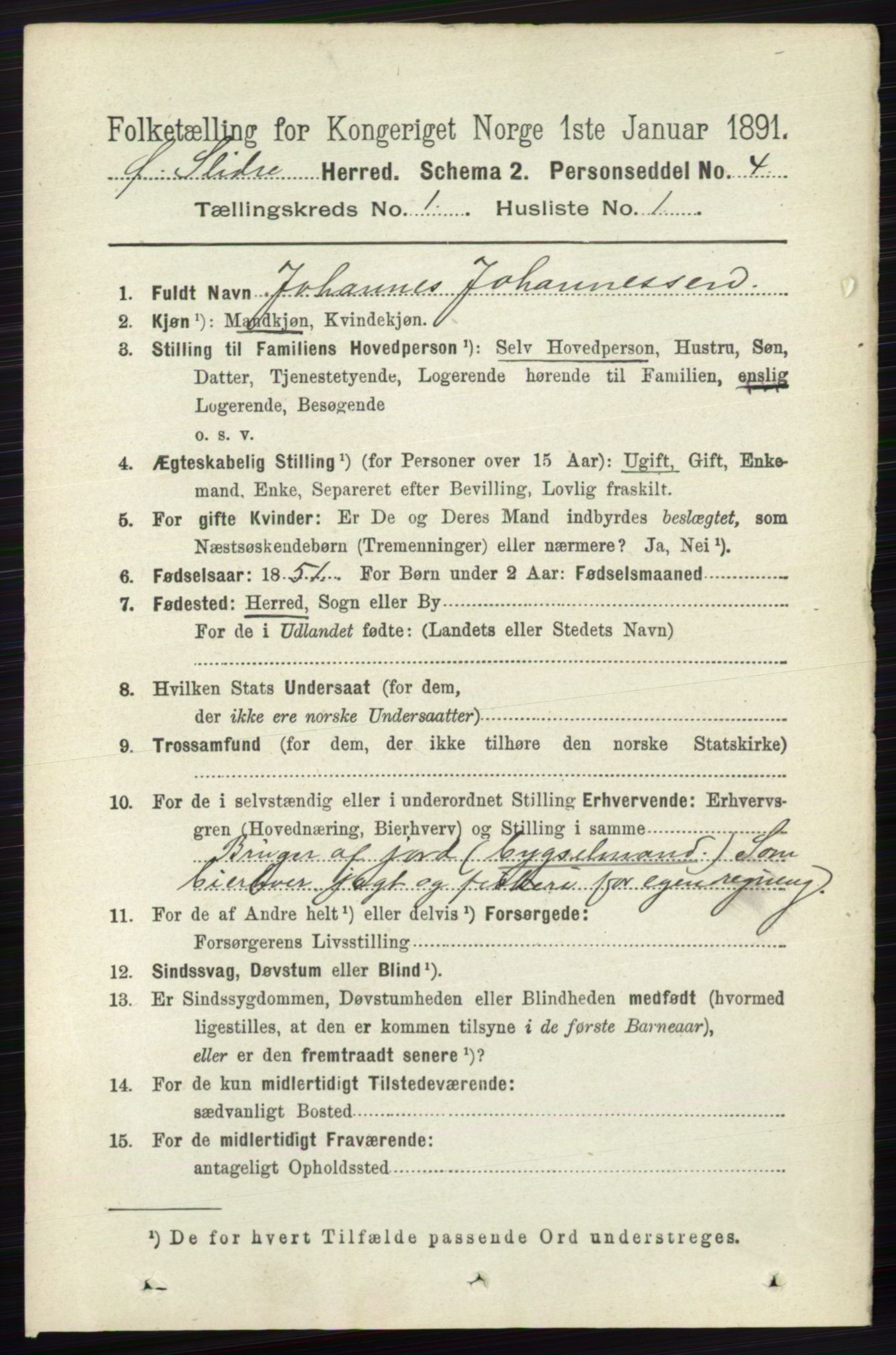 RA, 1891 census for 0544 Øystre Slidre, 1891, p. 62