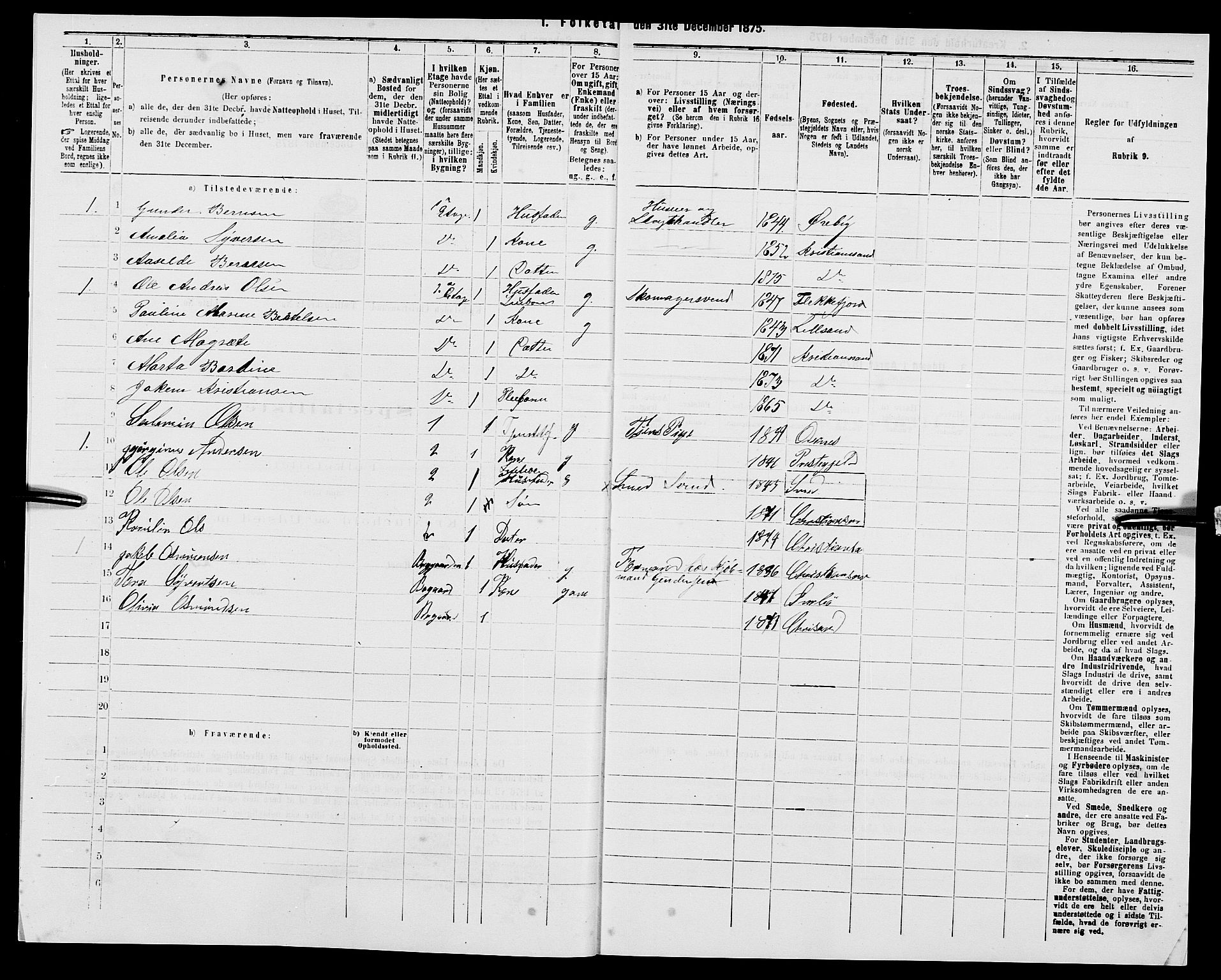 SAK, 1875 census for 1001P Kristiansand, 1875, p. 757