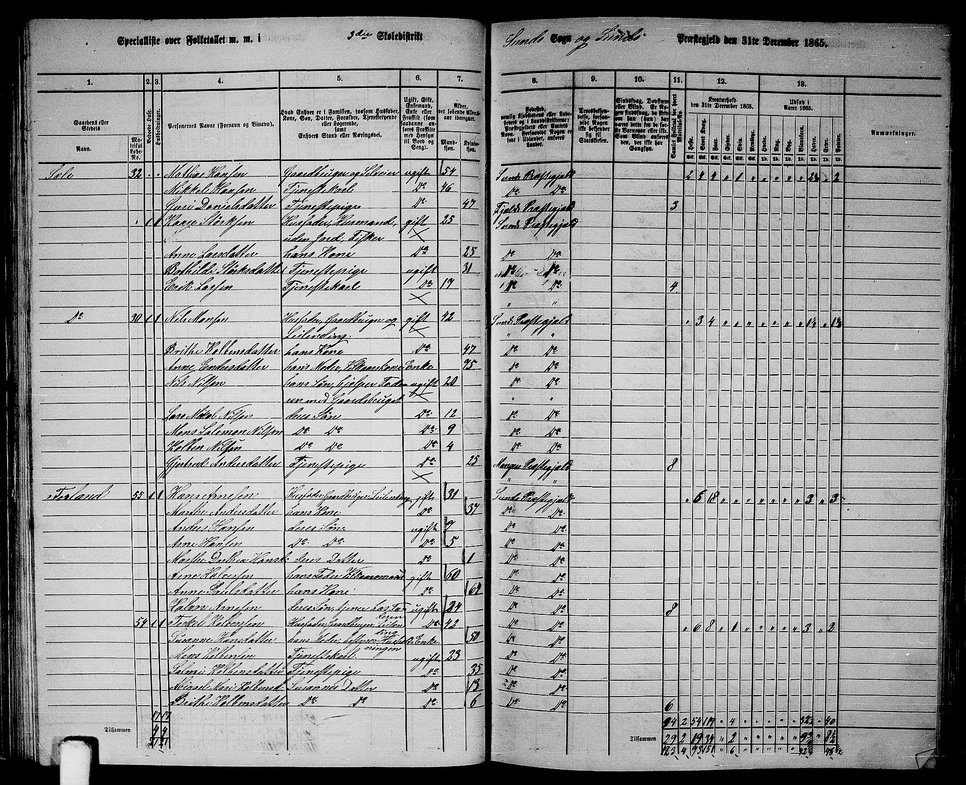 RA, 1865 census for Sund, 1865, p. 50