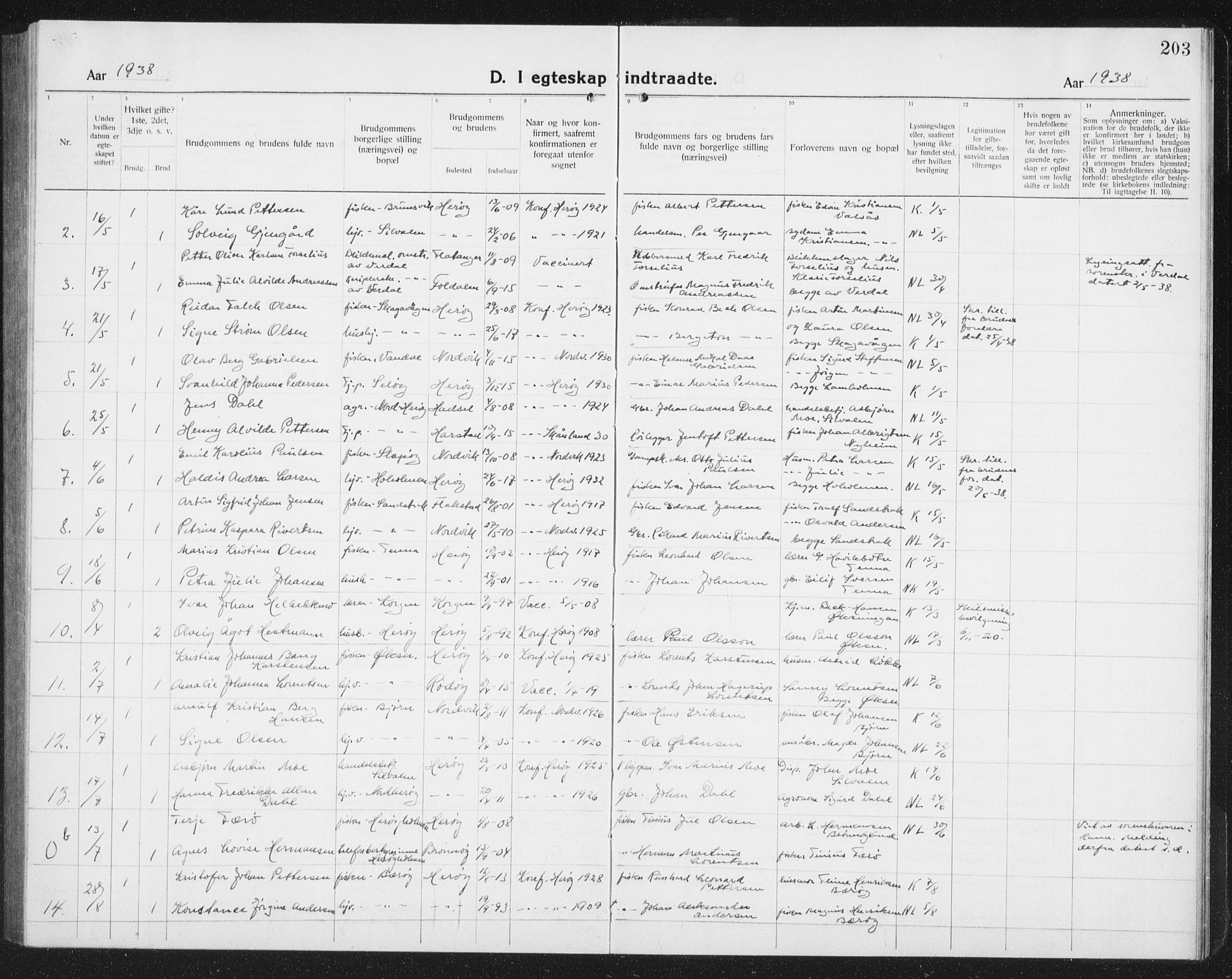Ministerialprotokoller, klokkerbøker og fødselsregistre - Nordland, SAT/A-1459/834/L0517: Parish register (copy) no. 834C07, 1919-1939, p. 203