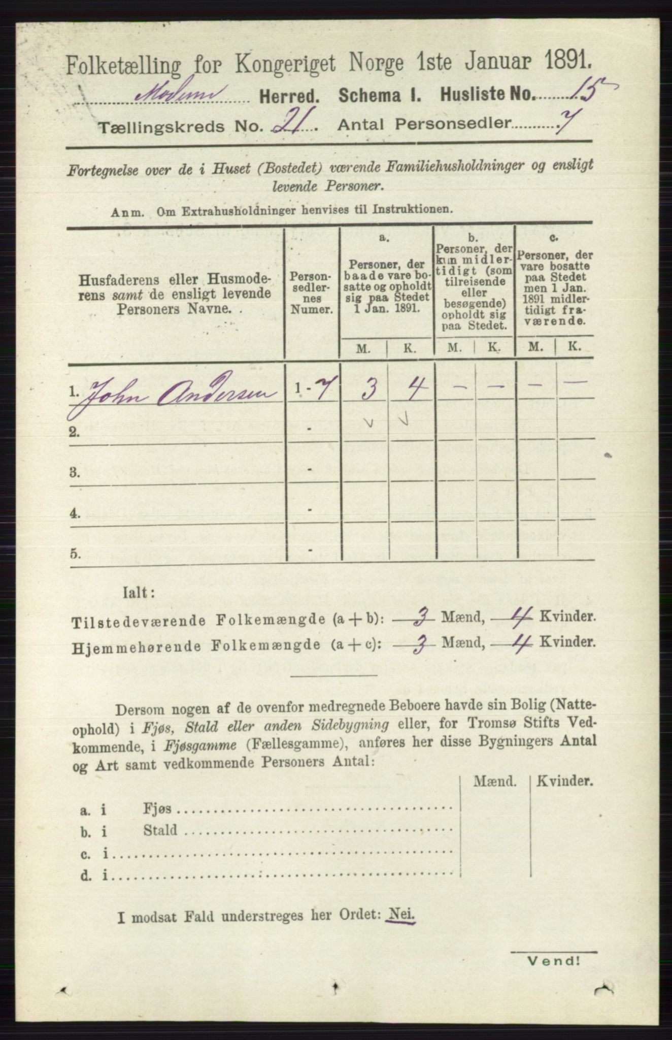 RA, 1891 census for 0623 Modum, 1891, p. 8077