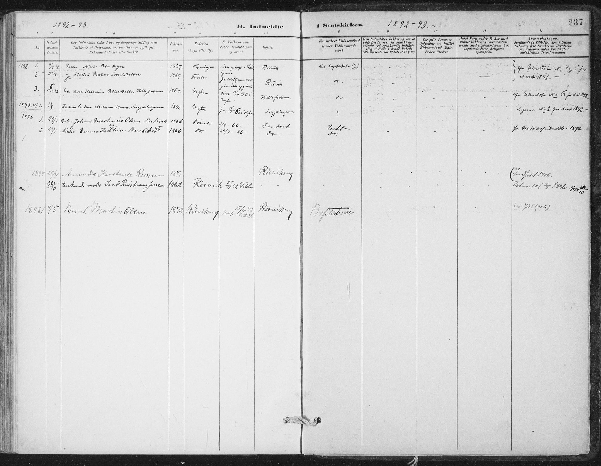 Ministerialprotokoller, klokkerbøker og fødselsregistre - Nord-Trøndelag, SAT/A-1458/786/L0687: Parish register (official) no. 786A03, 1888-1898, p. 237