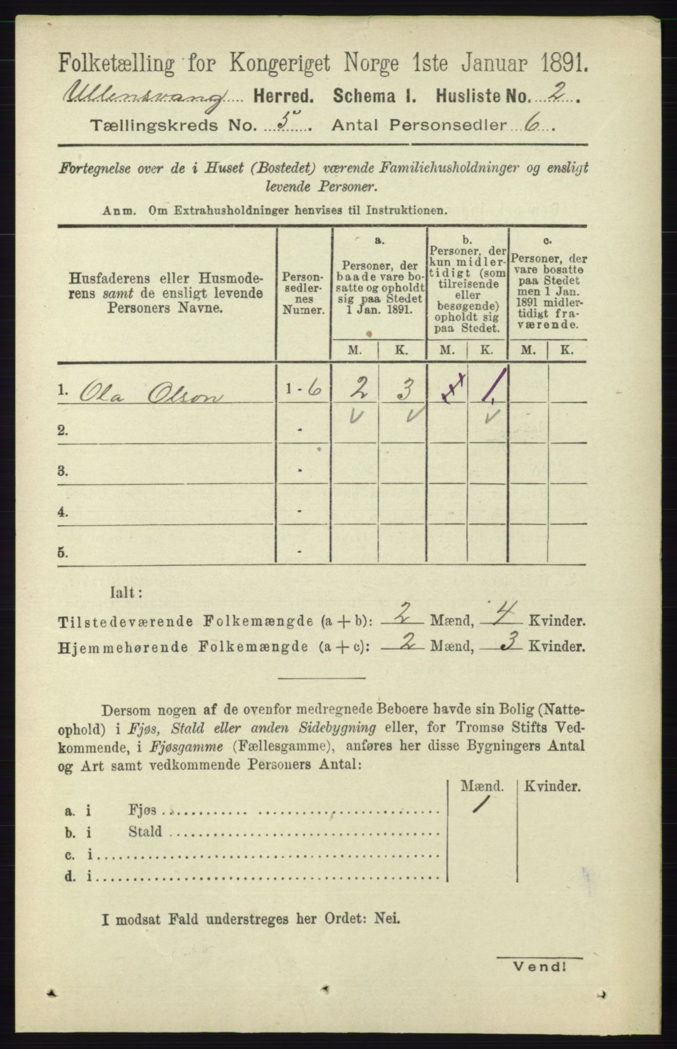 RA, 1891 census for 1230 Ullensvang, 1891, p. 1580