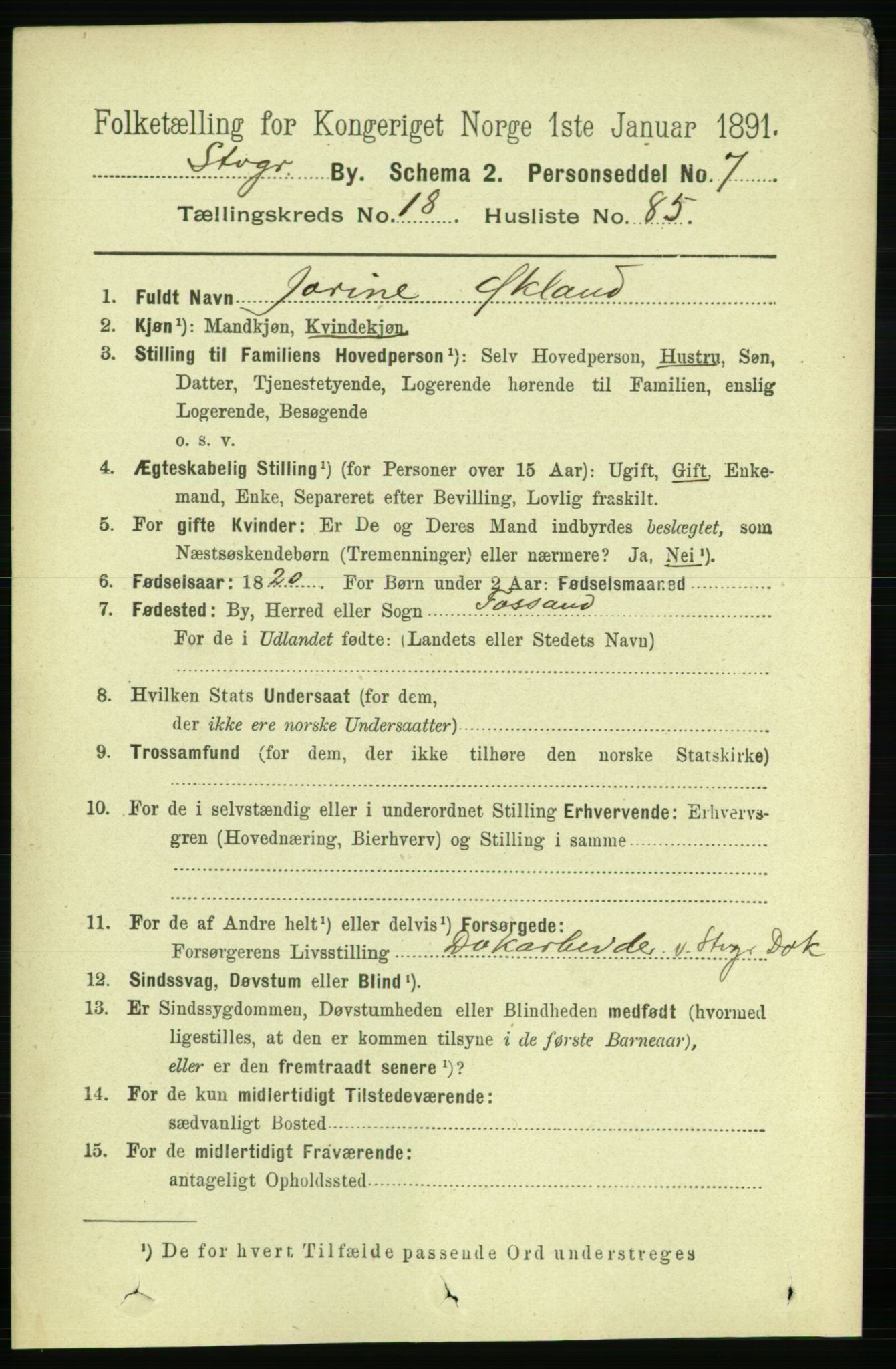 RA, 1891 census for 1103 Stavanger, 1891, p. 22424