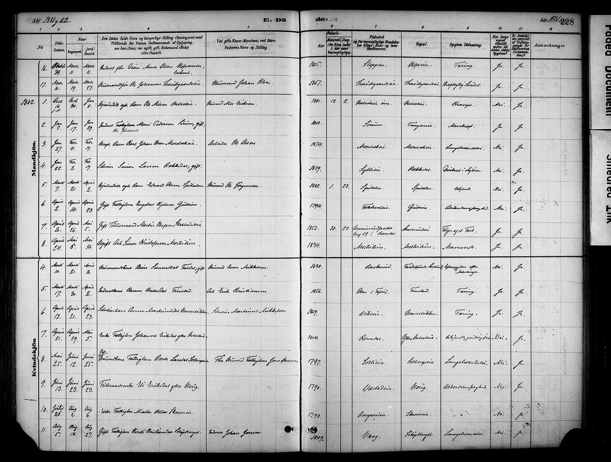 Stange prestekontor, AV/SAH-PREST-002/K/L0018: Parish register (official) no. 18, 1880-1896, p. 228