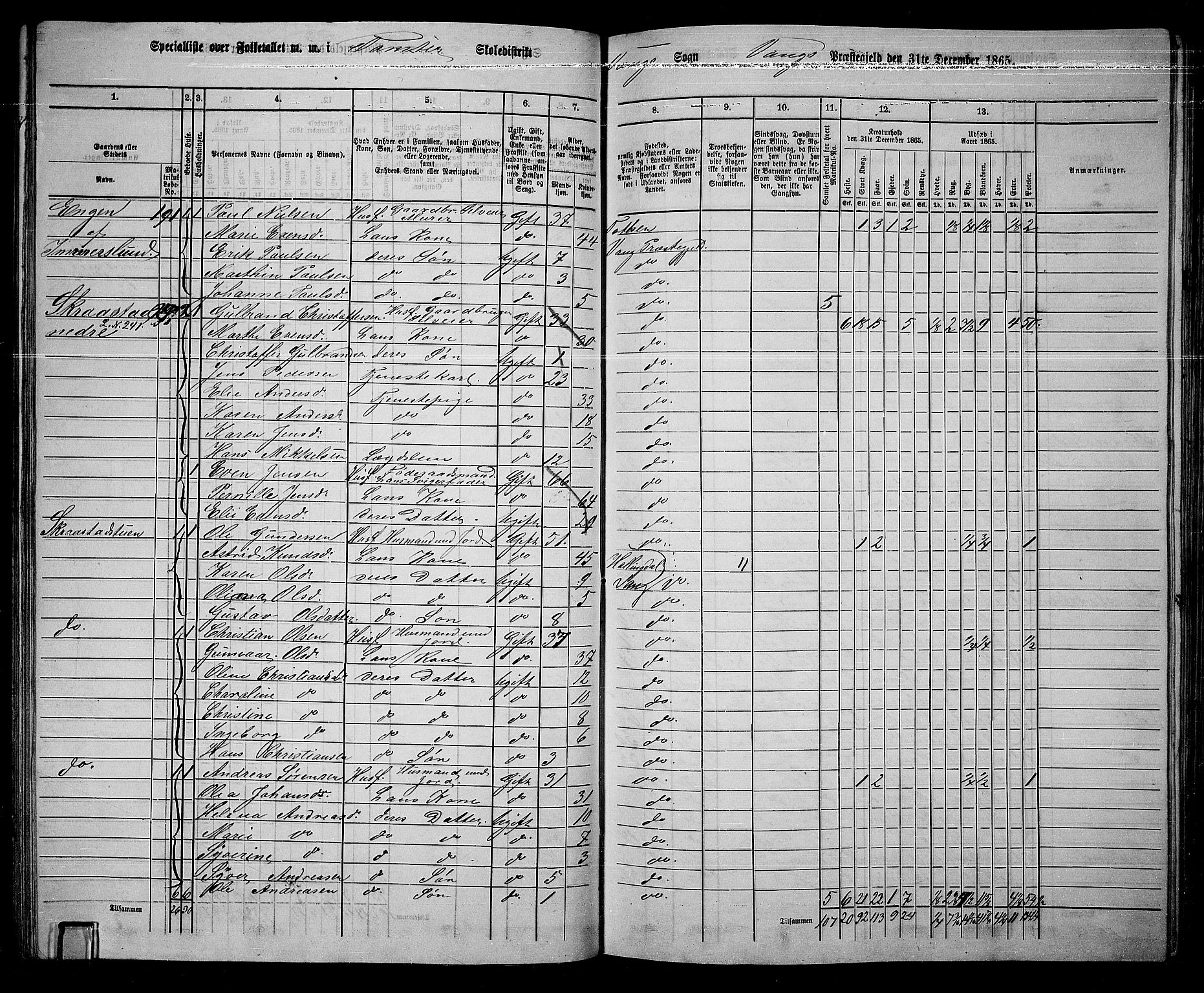 RA, 1865 census for Vang/Vang og Furnes, 1865, p. 231