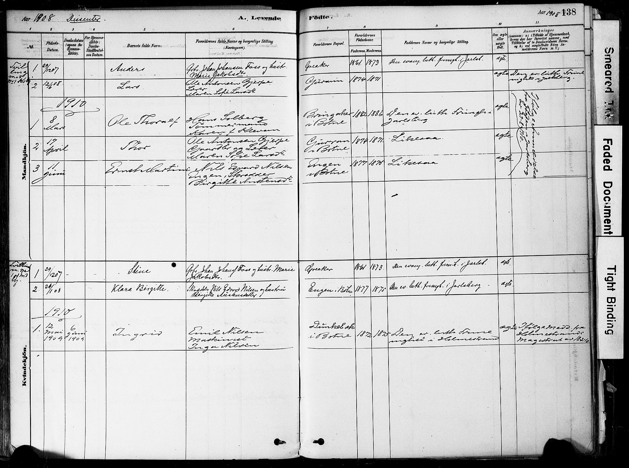 Botne kirkebøker, AV/SAKO-A-340/F/Fa/L0007: Parish register (official) no. I 7, 1878-1910, p. 138