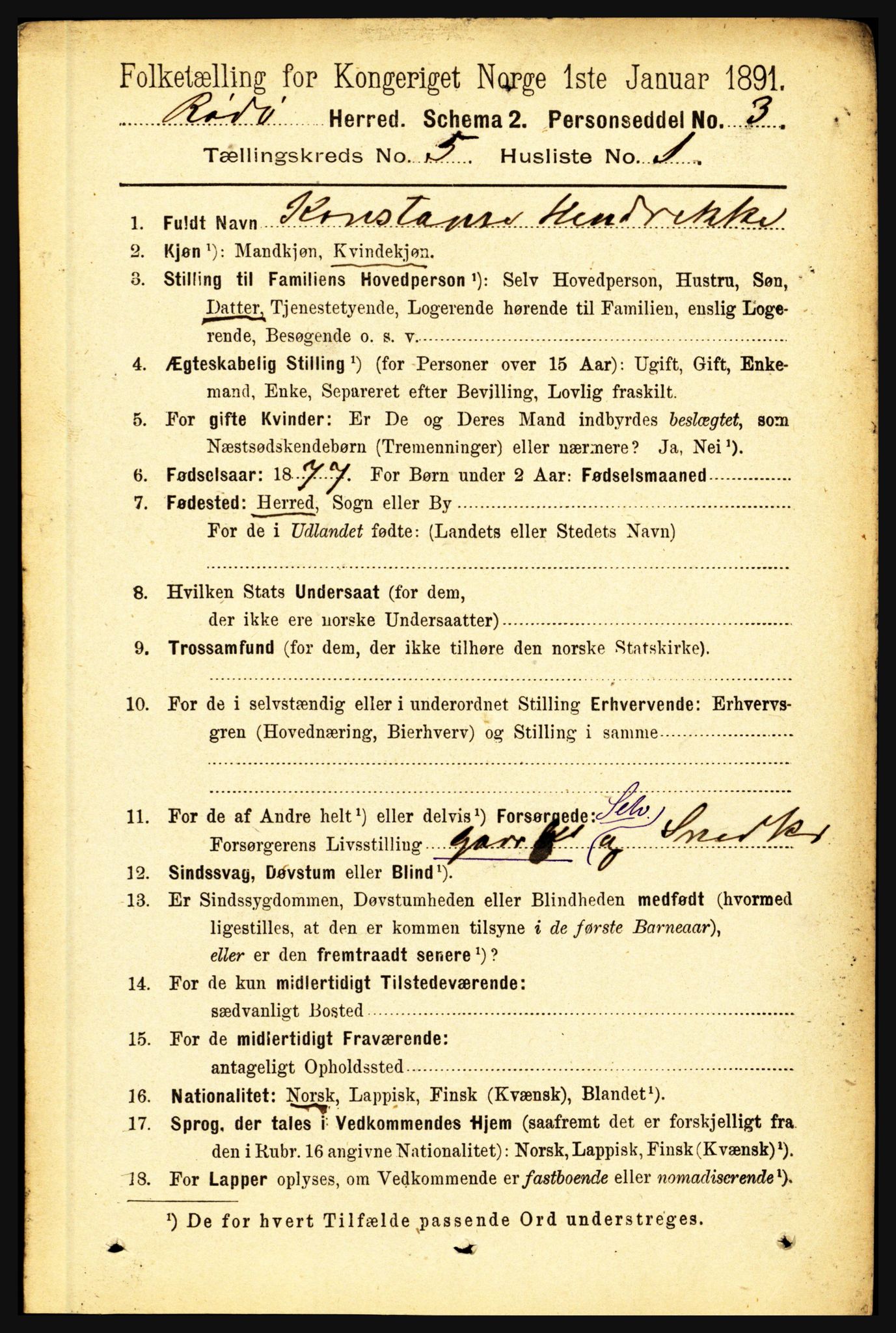 RA, 1891 census for 1836 Rødøy, 1891, p. 2433