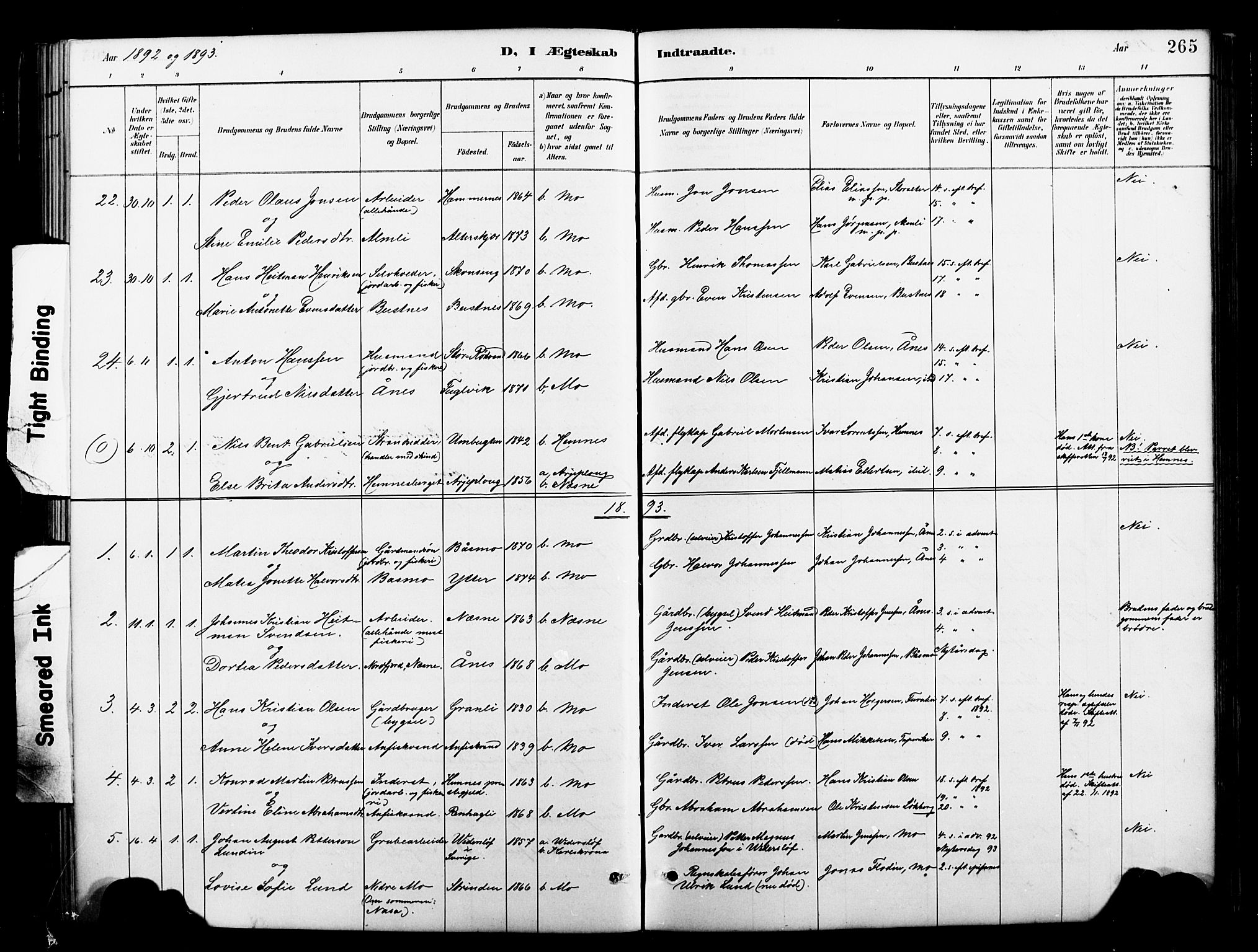 Ministerialprotokoller, klokkerbøker og fødselsregistre - Nordland, SAT/A-1459/827/L0421: Parish register (copy) no. 827C10, 1887-1906, p. 265