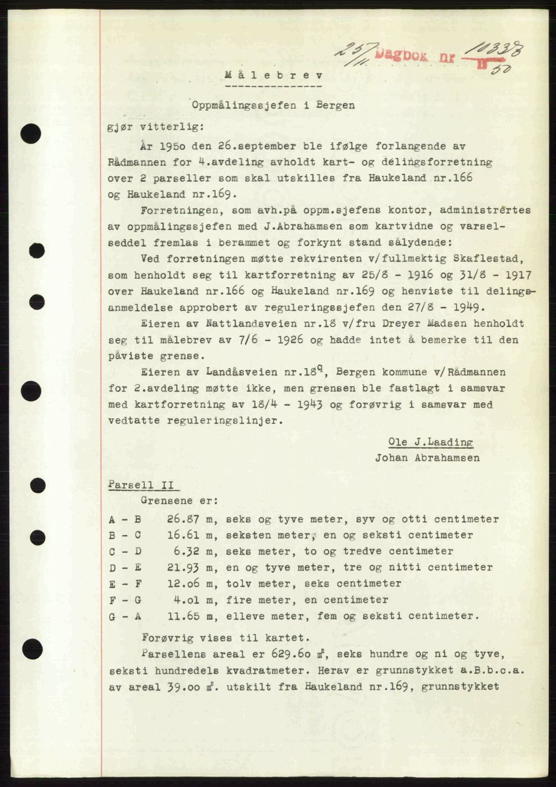 Byfogd og Byskriver i Bergen, SAB/A-3401/03/03Bc/L0034: Mortgage book no. A27-28, 1950-1950, Diary no: : 10337/1950
