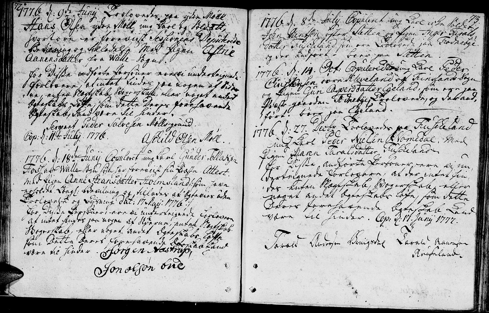 Holum sokneprestkontor, SAK/1111-0022/F/Fa/Faa/L0001: Parish register (official) no. A 1, 1750-1802, p. 72-73