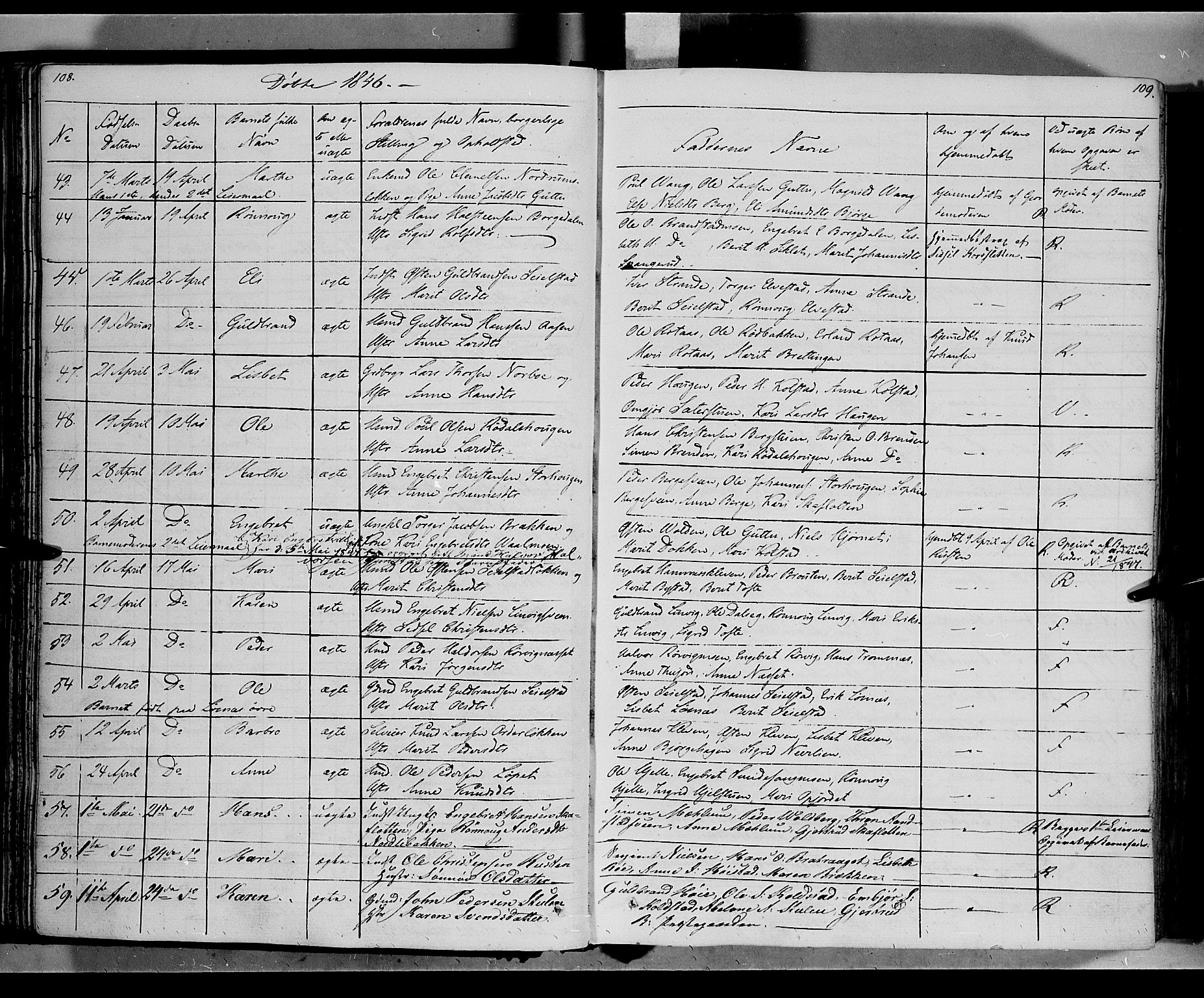 Ringebu prestekontor, AV/SAH-PREST-082/H/Ha/Haa/L0005: Parish register (official) no. 5, 1839-1848, p. 108-109
