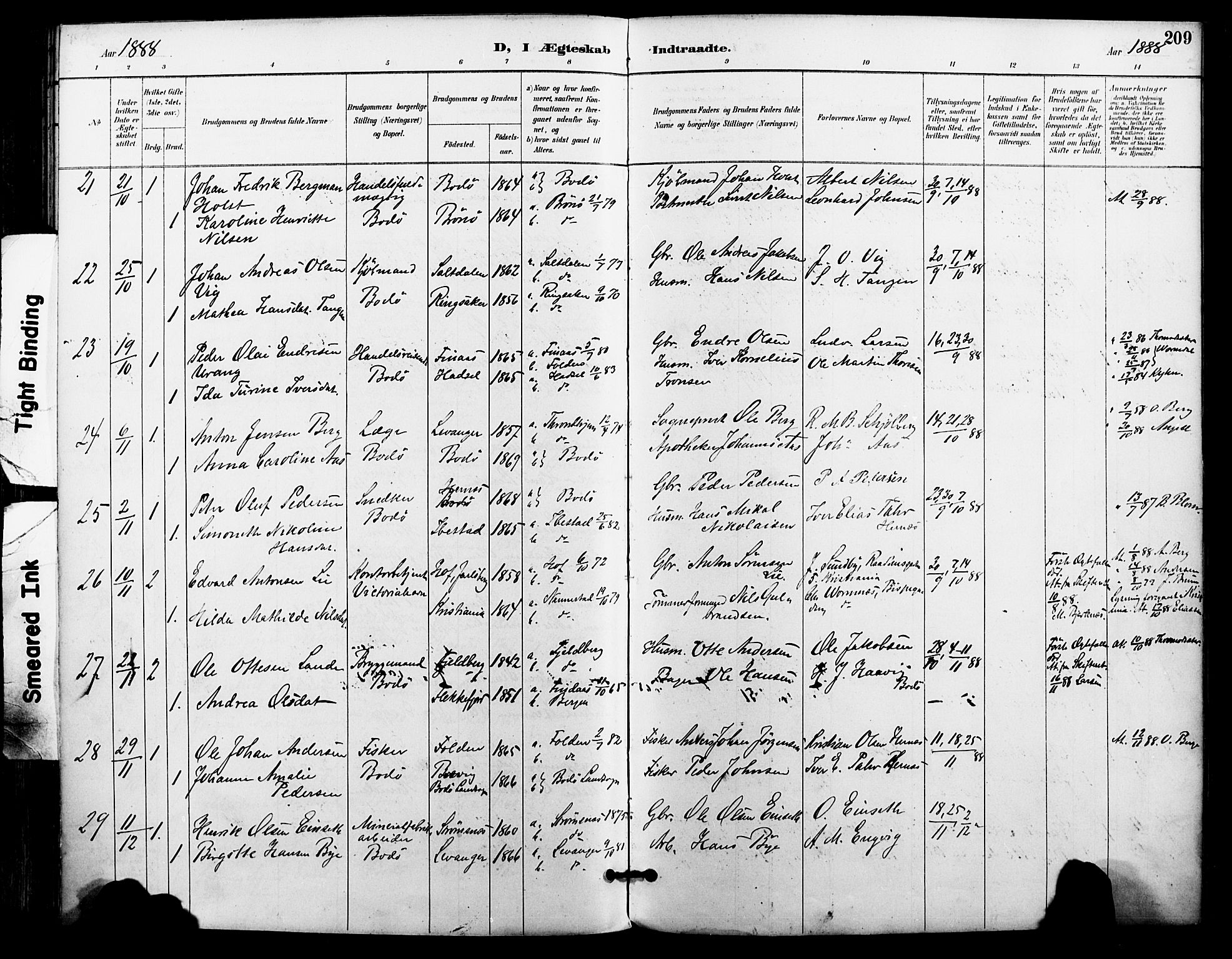 Ministerialprotokoller, klokkerbøker og fødselsregistre - Nordland, AV/SAT-A-1459/801/L0010: Parish register (official) no. 801A10, 1888-1899, p. 209