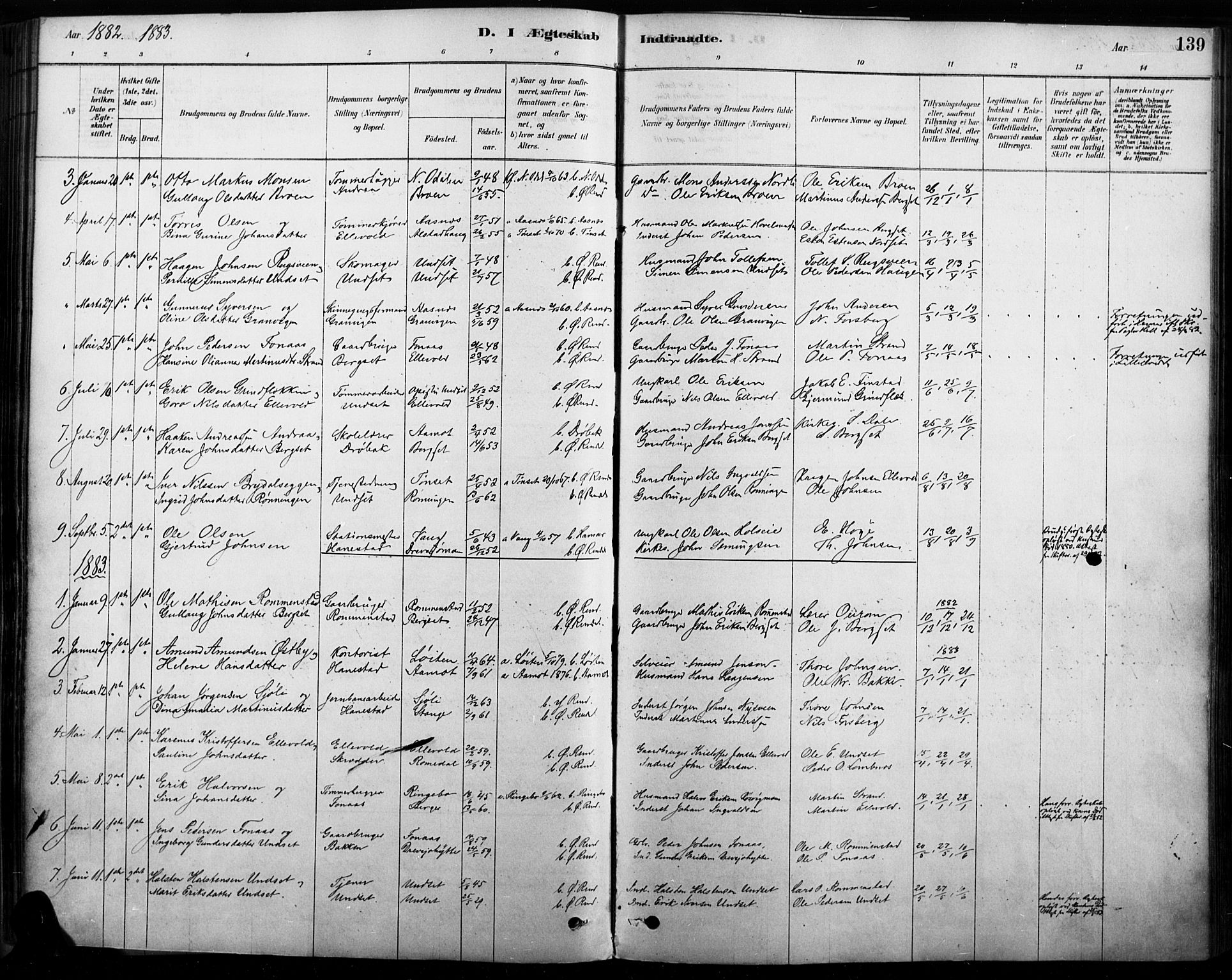 Rendalen prestekontor, SAH/PREST-054/H/Ha/Haa/L0009: Parish register (official) no. 9, 1878-1901, p. 139