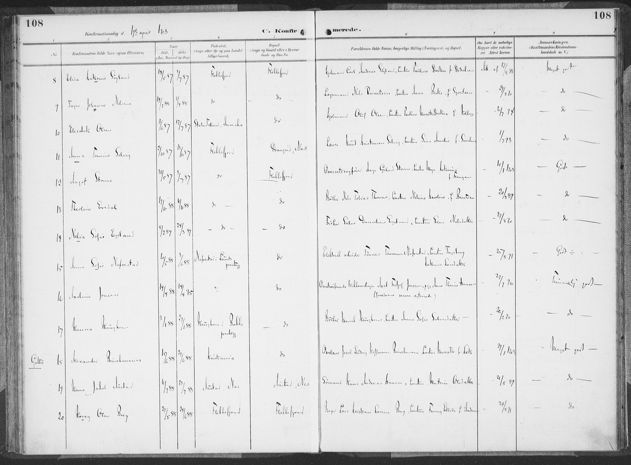 Flekkefjord sokneprestkontor, AV/SAK-1111-0012/F/Fa/Faa/L0002: Parish register (official) no. A 2, 1900-1912, p. 108