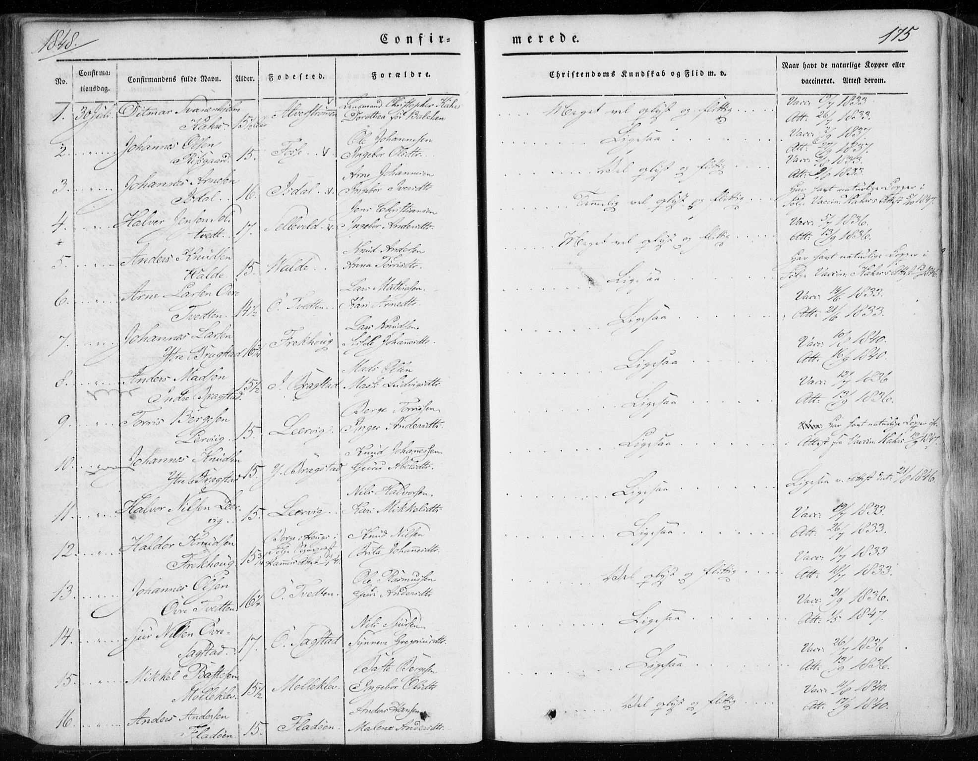 Hamre sokneprestembete, AV/SAB-A-75501/H/Ha/Haa/Haaa/L0013: Parish register (official) no. A 13, 1846-1857, p. 175