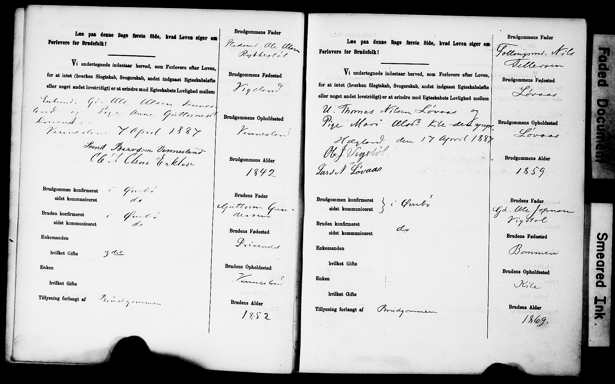 Vennesla sokneprestkontor, AV/SAK-1111-0045/J/L0032/0003: Banns register no. II 5 1, 1886-1892, p. 7