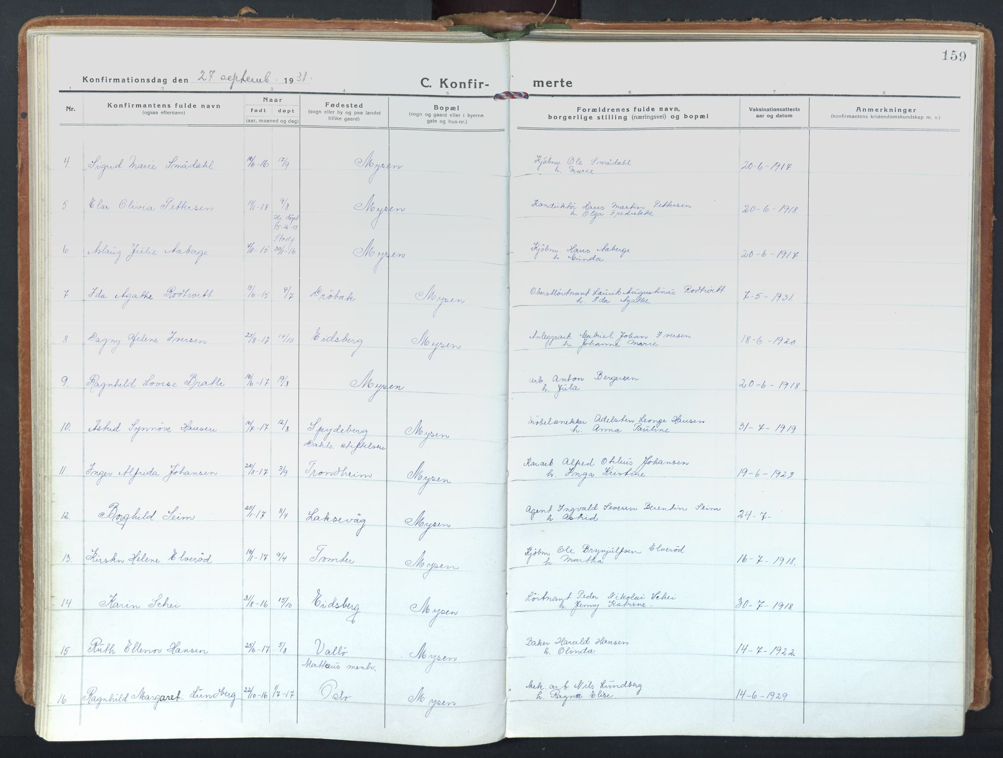 Eidsberg prestekontor Kirkebøker, SAO/A-10905/F/Fd/L0001: Parish register (official) no. IV 1, 1921-1948, p. 159