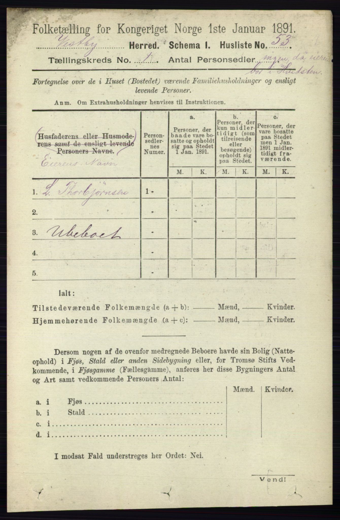 RA, 1891 census for 0211 Vestby, 1891, p. 74