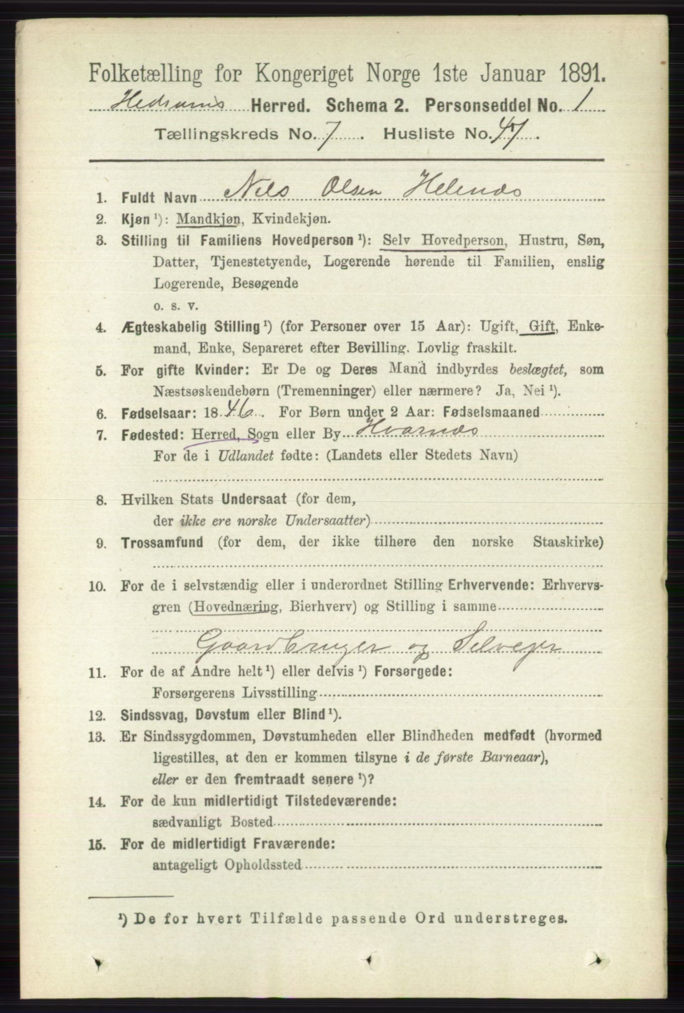 RA, 1891 census for 0727 Hedrum, 1891, p. 3293