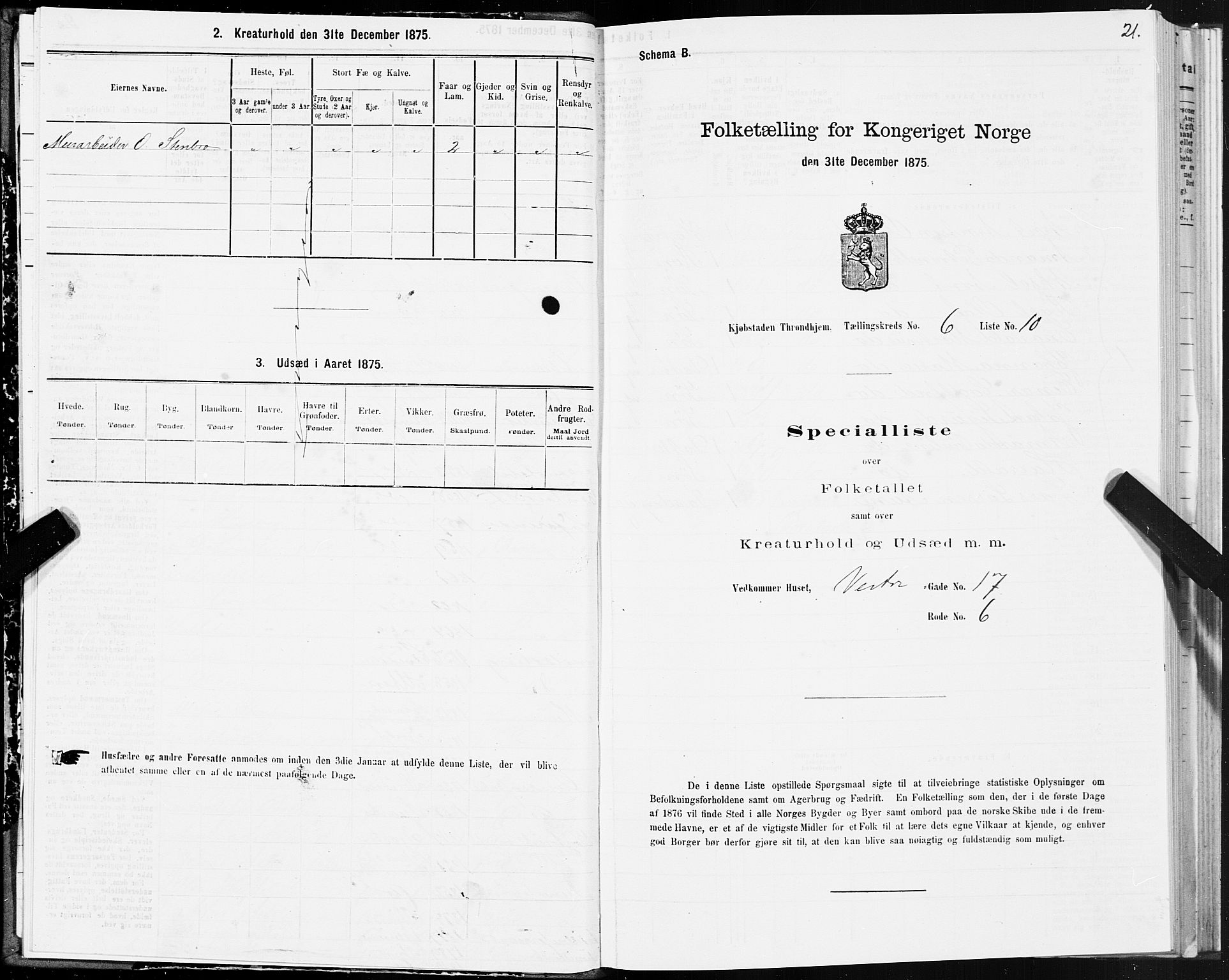 SAT, 1875 census for 1601 Trondheim, 1875, p. 4021