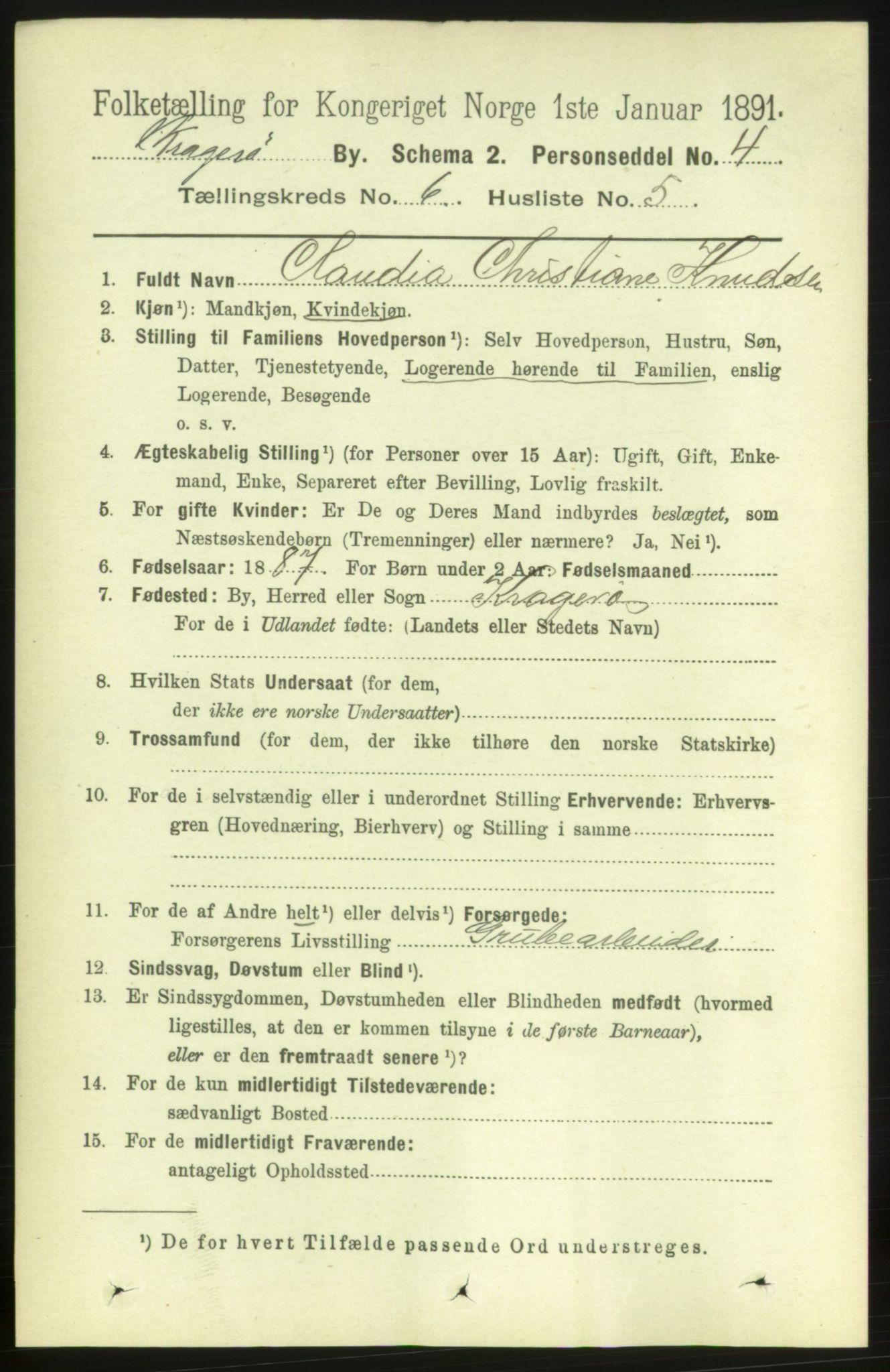 RA, 1891 census for 0801 Kragerø, 1891, p. 3324