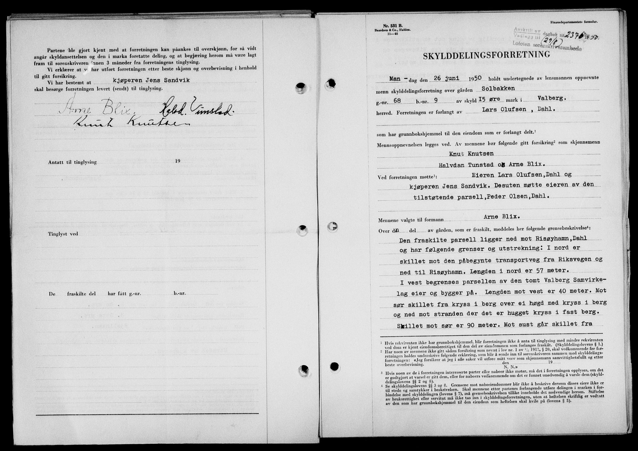 Lofoten sorenskriveri, SAT/A-0017/1/2/2C/L0024a: Mortgage book no. 24a, 1950-1950, Diary no: : 2375/1950