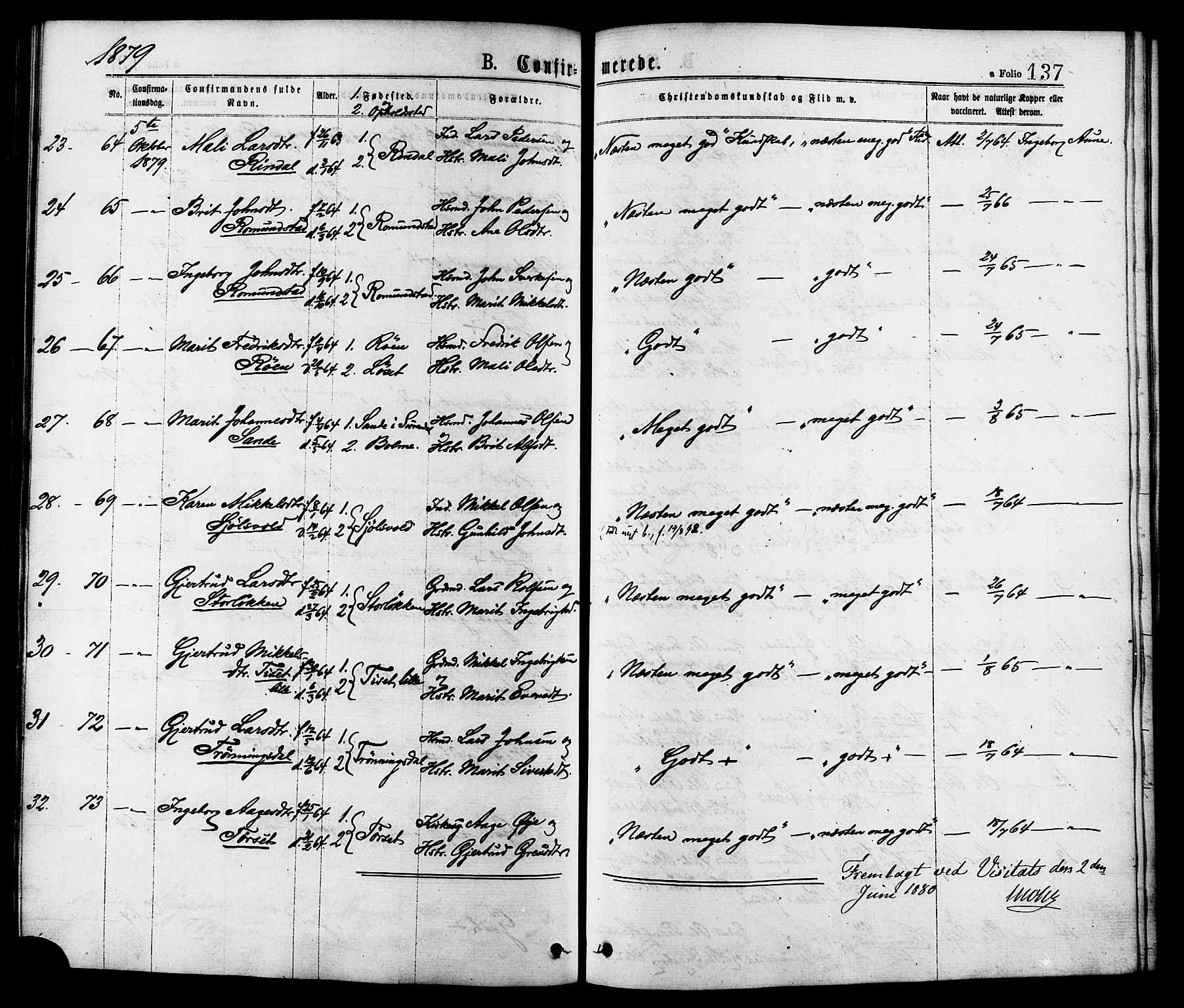 Ministerialprotokoller, klokkerbøker og fødselsregistre - Møre og Romsdal, AV/SAT-A-1454/598/L1068: Parish register (official) no. 598A02, 1872-1881, p. 137