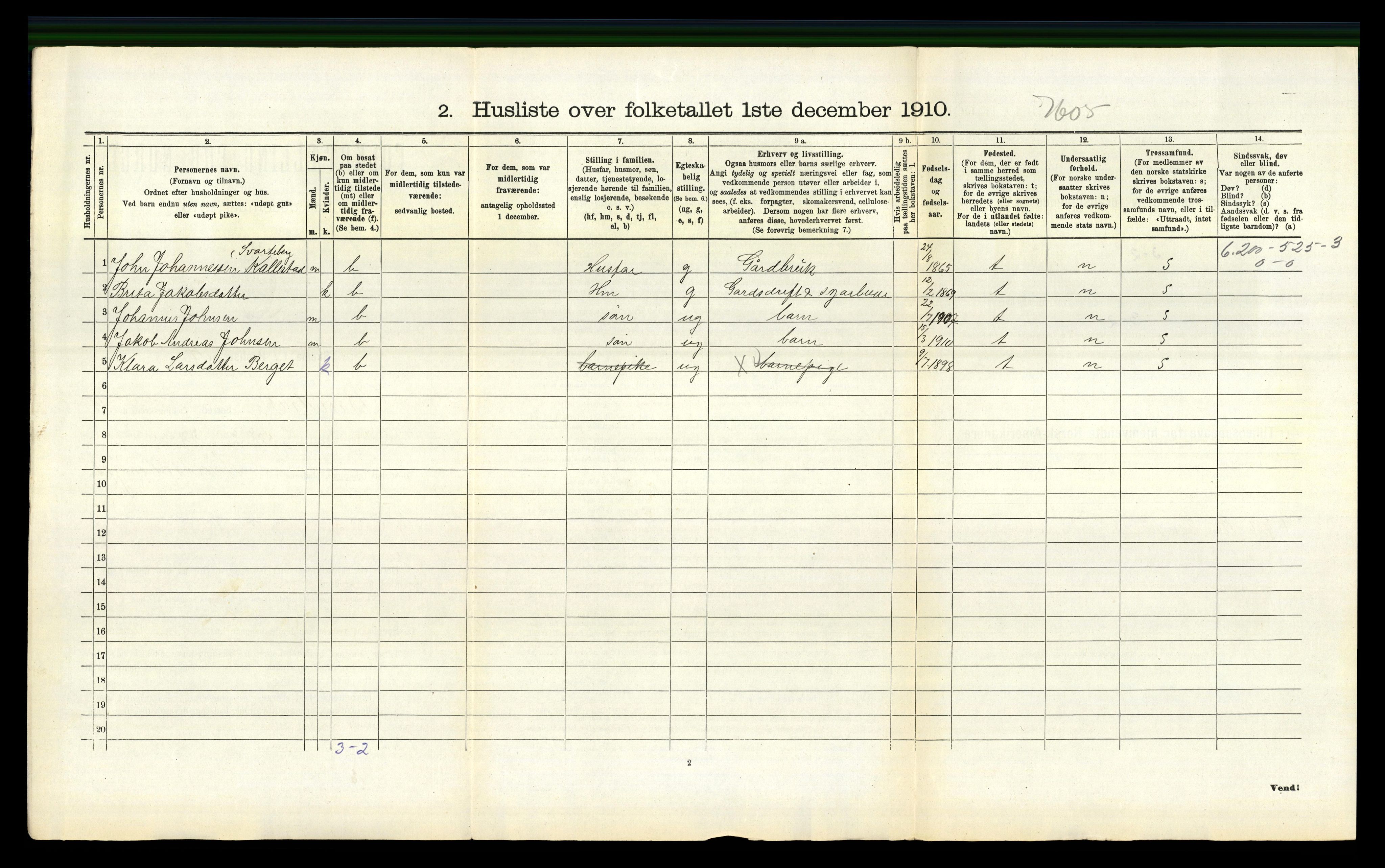 RA, 1910 census for Bruvik, 1910, p. 951