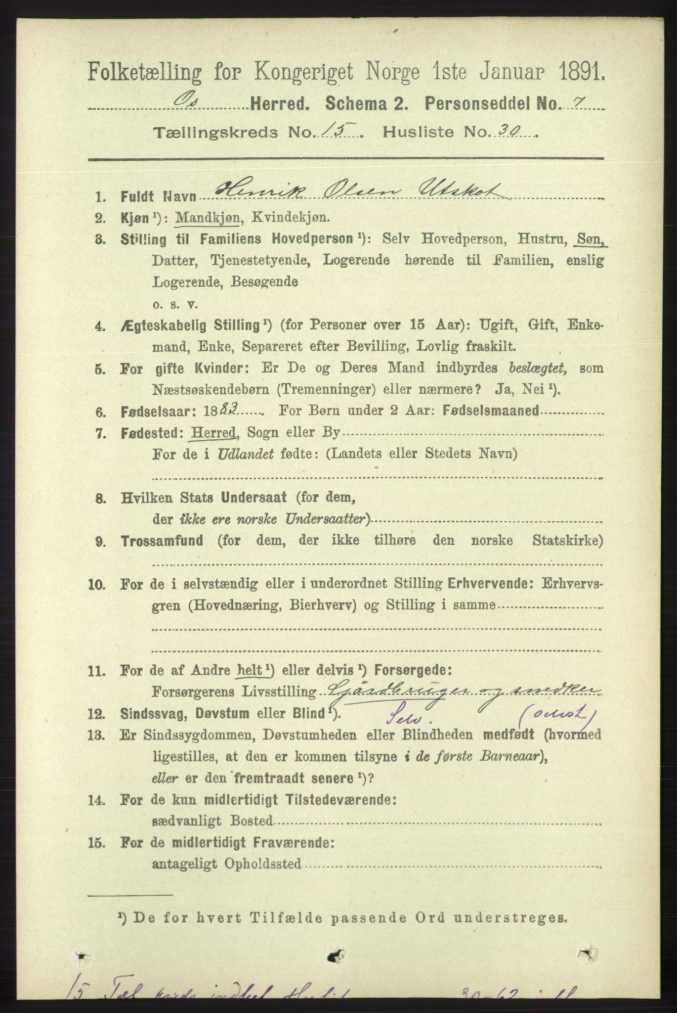 RA, 1891 census for 1243 Os, 1891, p. 3295