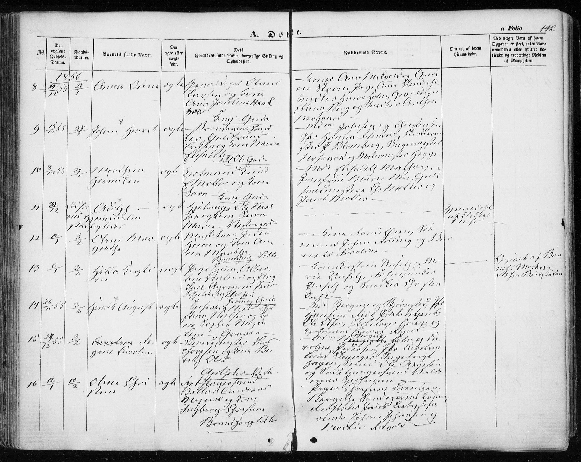 Ministerialprotokoller, klokkerbøker og fødselsregistre - Sør-Trøndelag, SAT/A-1456/601/L0051: Parish register (official) no. 601A19, 1848-1857, p. 146