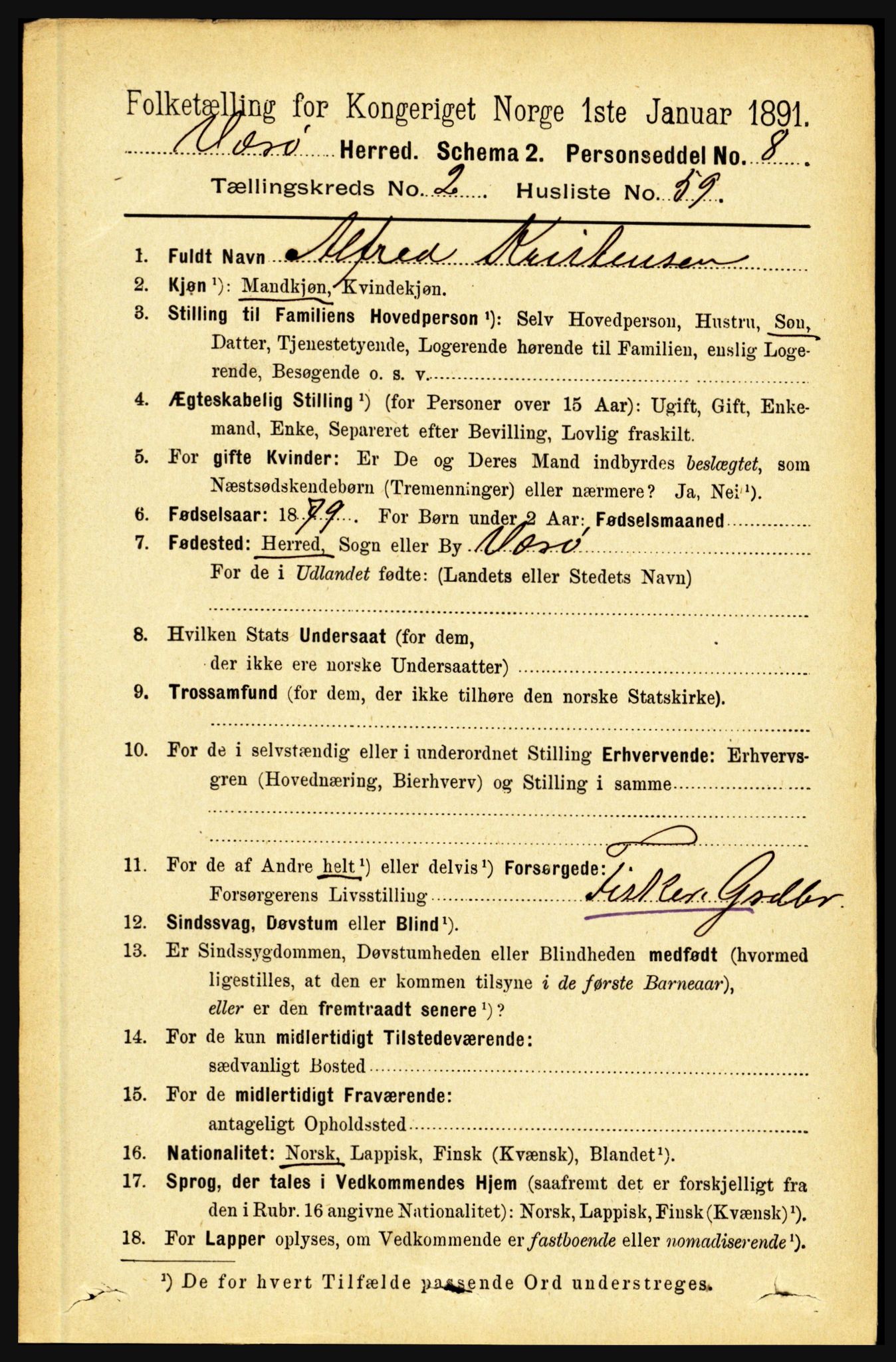 RA, 1891 census for 1857 Værøy, 1891, p. 692