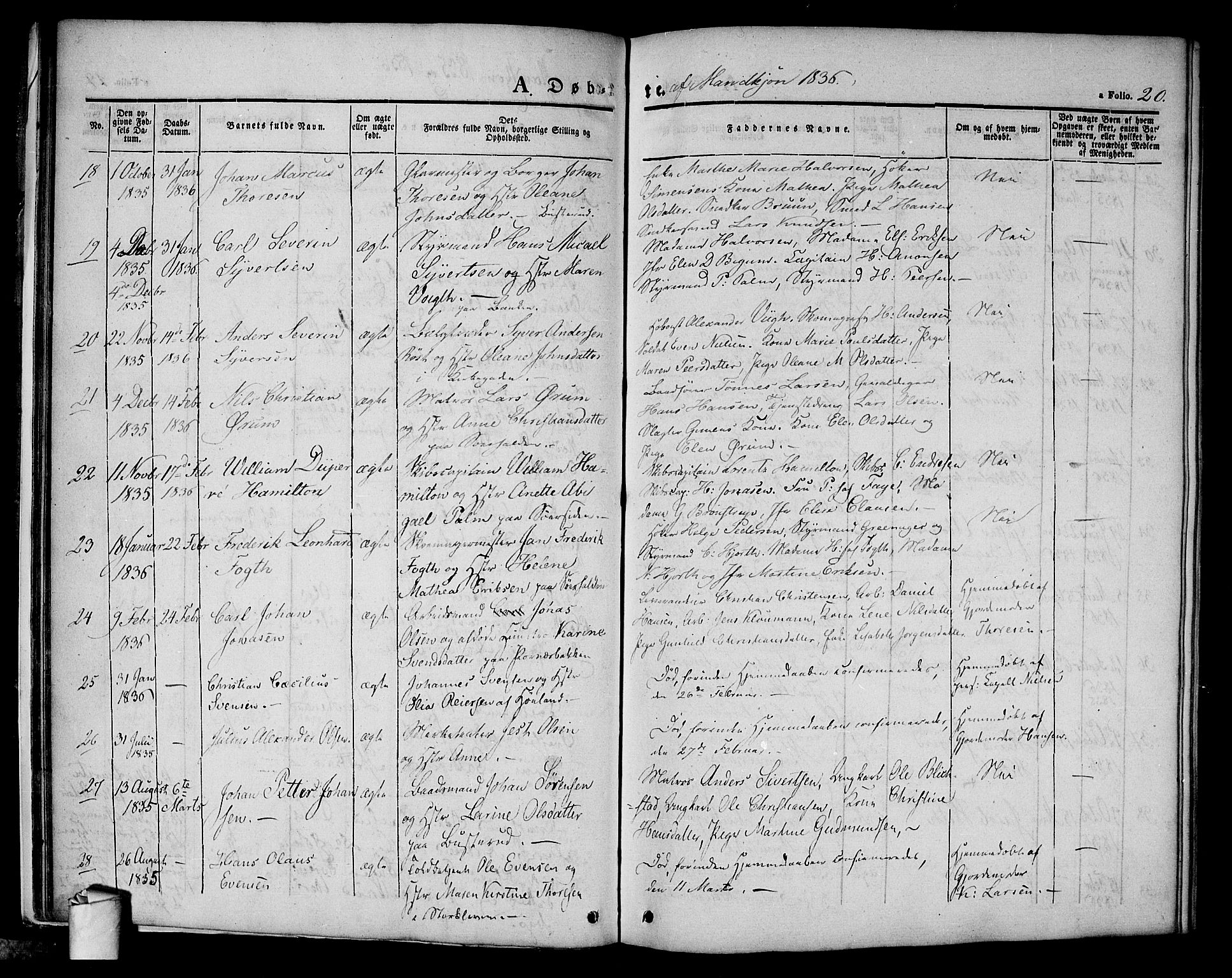 Halden prestekontor Kirkebøker, SAO/A-10909/F/Fa/L0005: Parish register (official) no. I 5, 1834-1845, p. 20