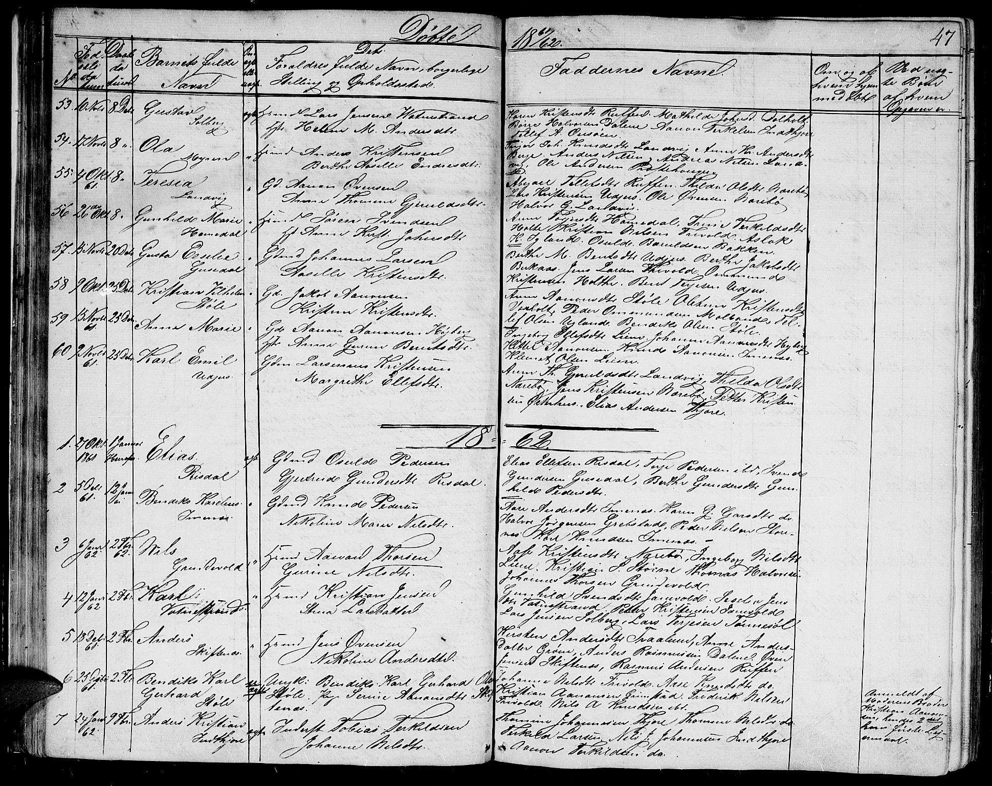 Hommedal sokneprestkontor, AV/SAK-1111-0023/F/Fb/Fbb/L0005: Parish register (copy) no. B 5, 1850-1869, p. 47