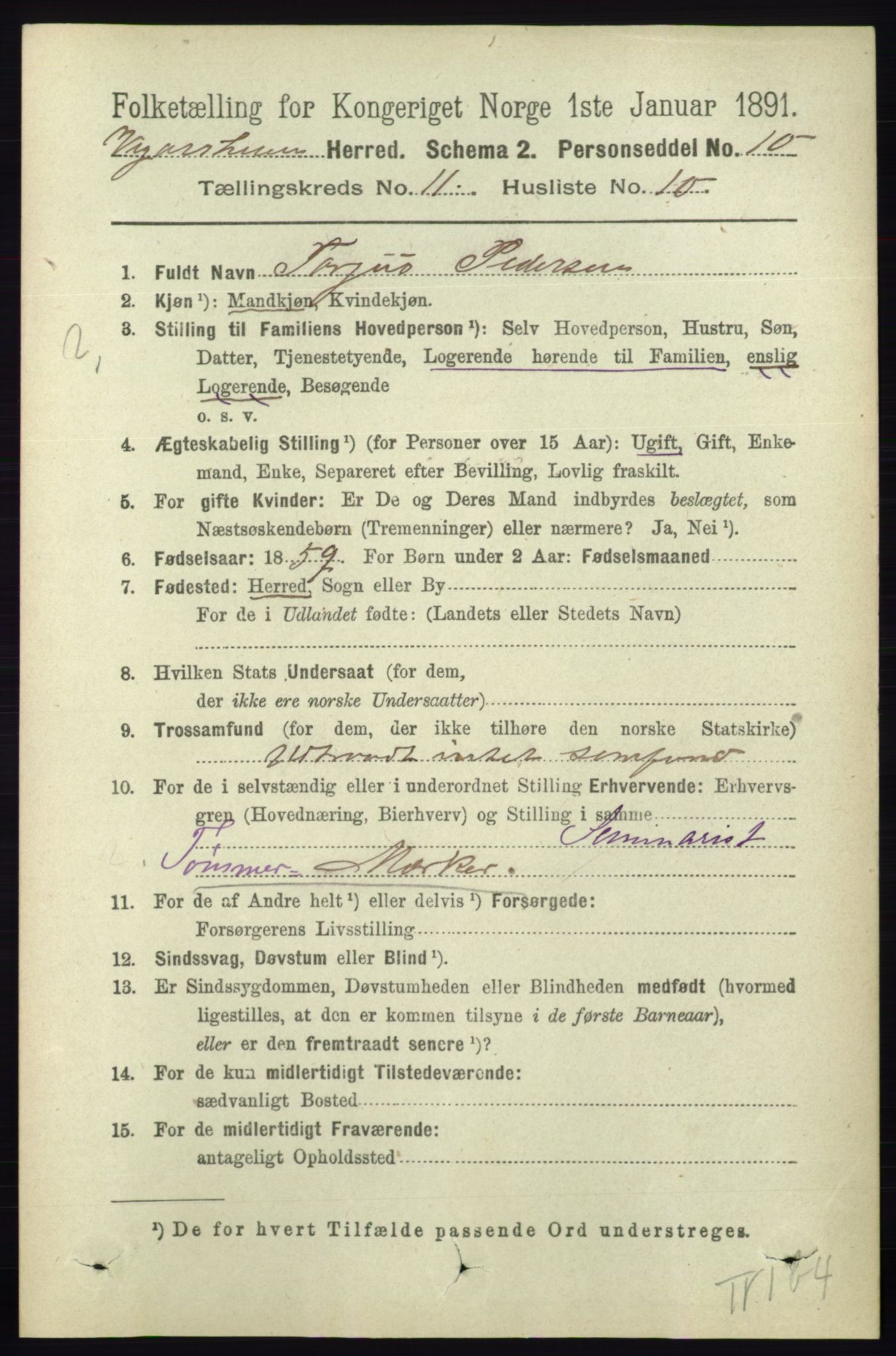 RA, 1891 census for 0912 Vegårshei, 1891, p. 2264