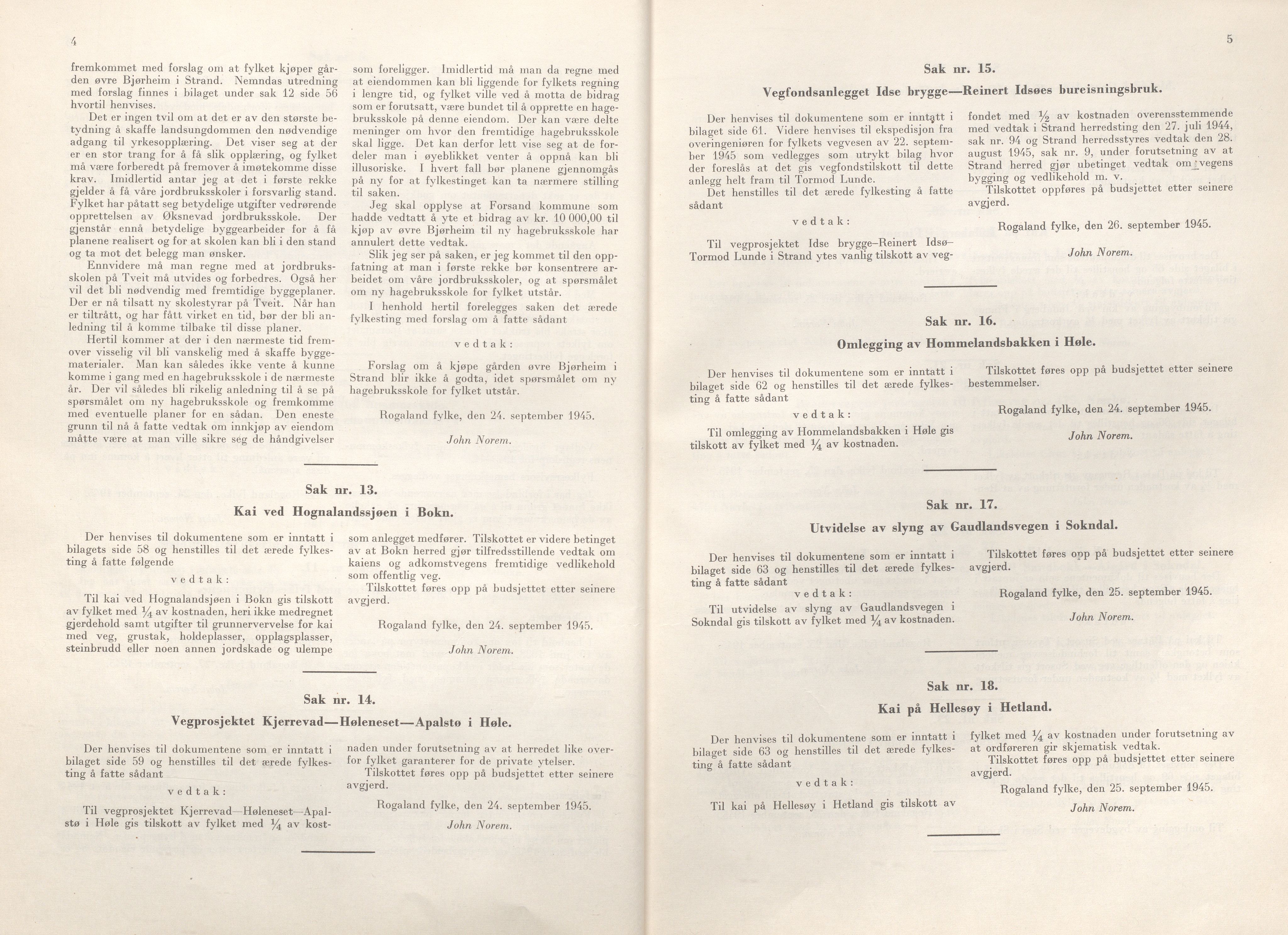 Rogaland fylkeskommune - Fylkesrådmannen , IKAR/A-900/A/Aa/Aaa/L0064: Møtebok , 1945, p. 4-5