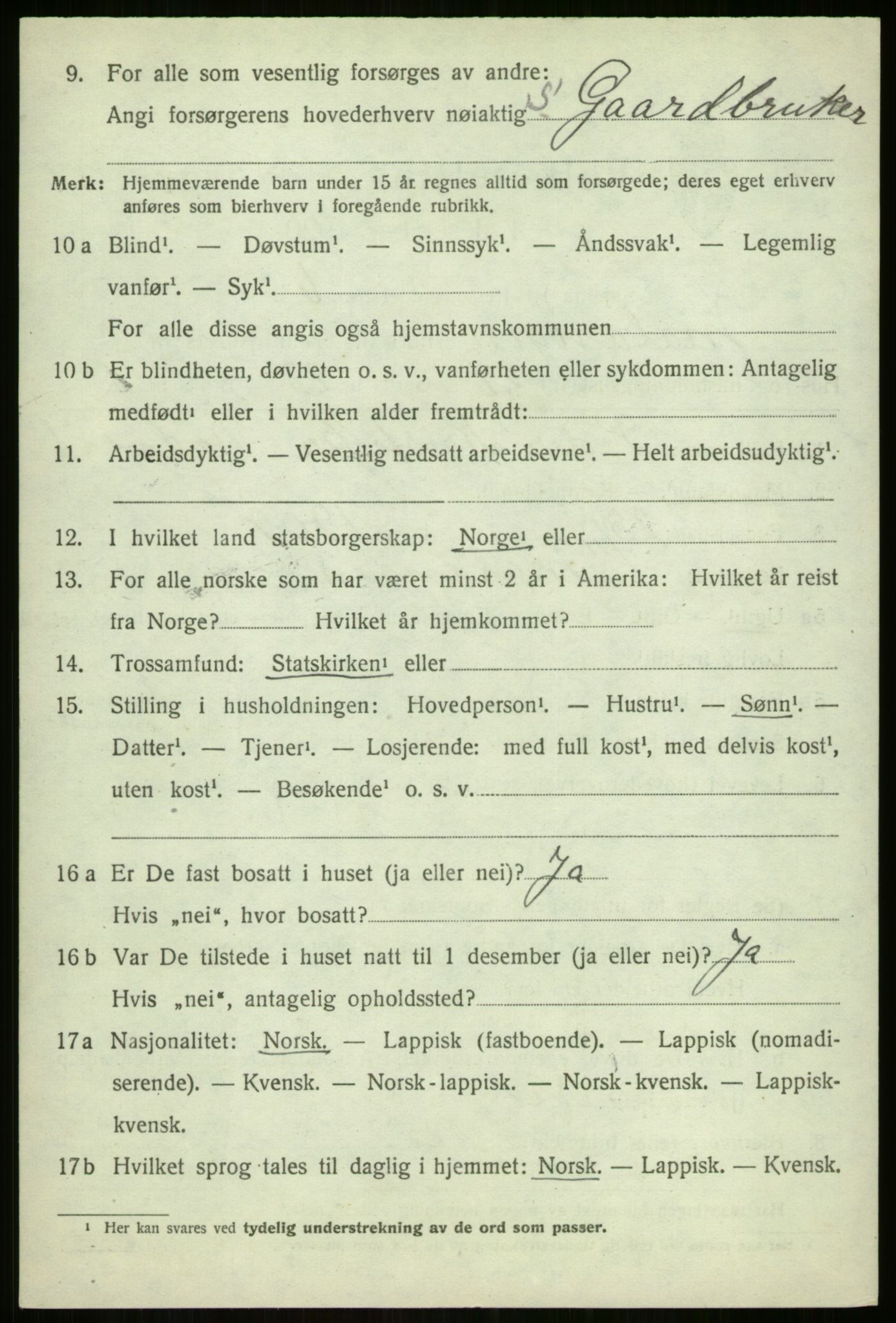 SATØ, 1920 census for Malangen, 1920, p. 3122