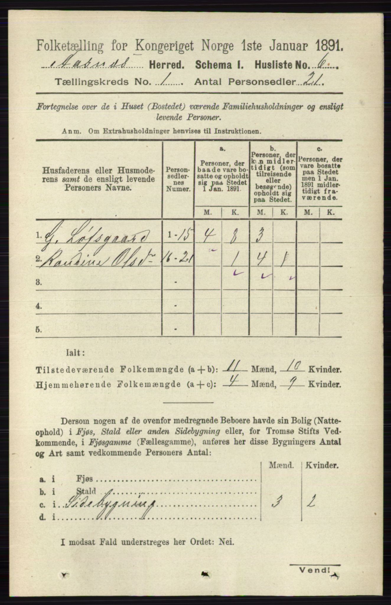RA, 1891 census for 0425 Åsnes, 1891, p. 37