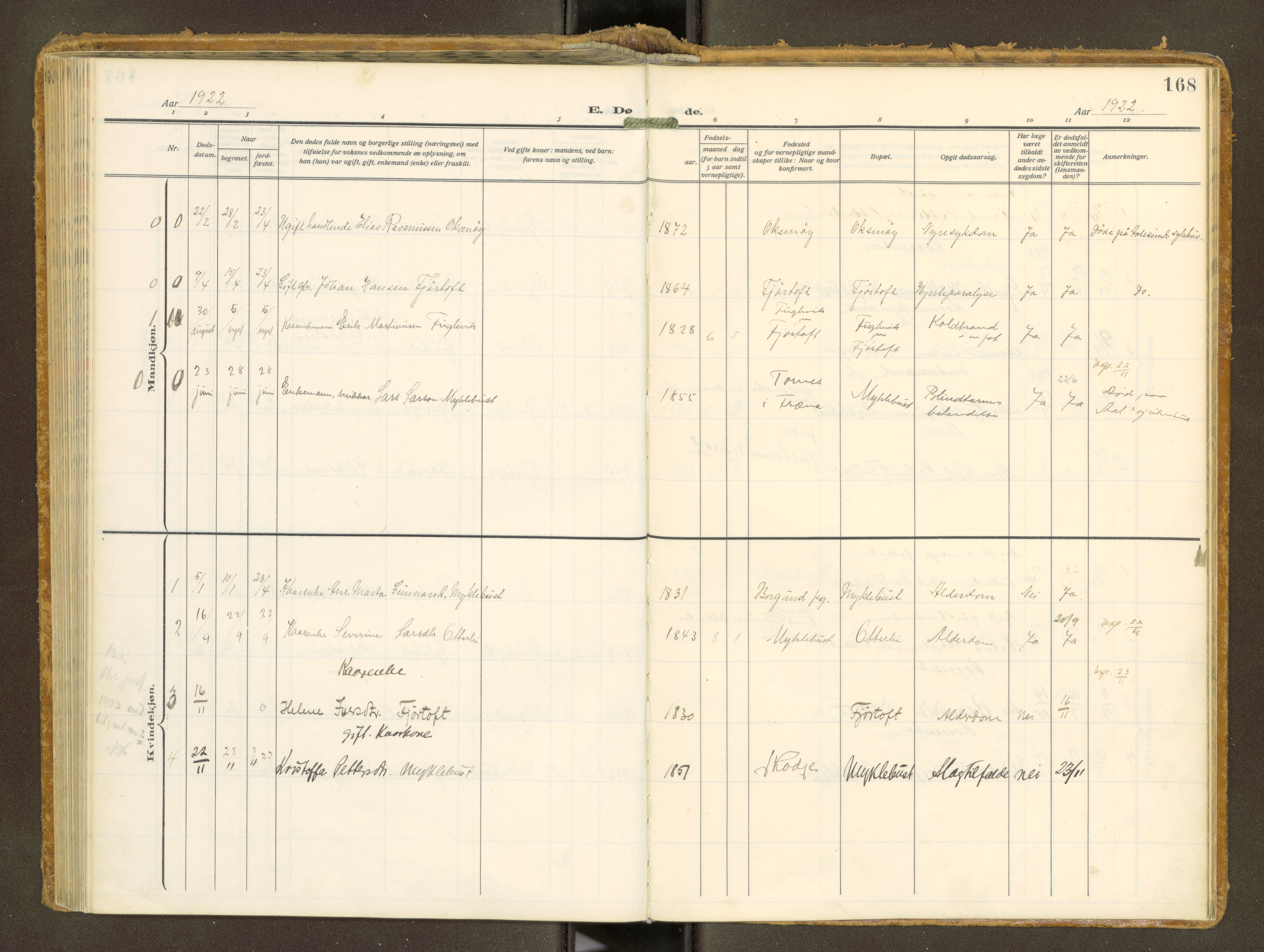 Ministerialprotokoller, klokkerbøker og fødselsregistre - Møre og Romsdal, AV/SAT-A-1454/538/L0528: Parish register (official) no. 538A--, 1911-1935, p. 168