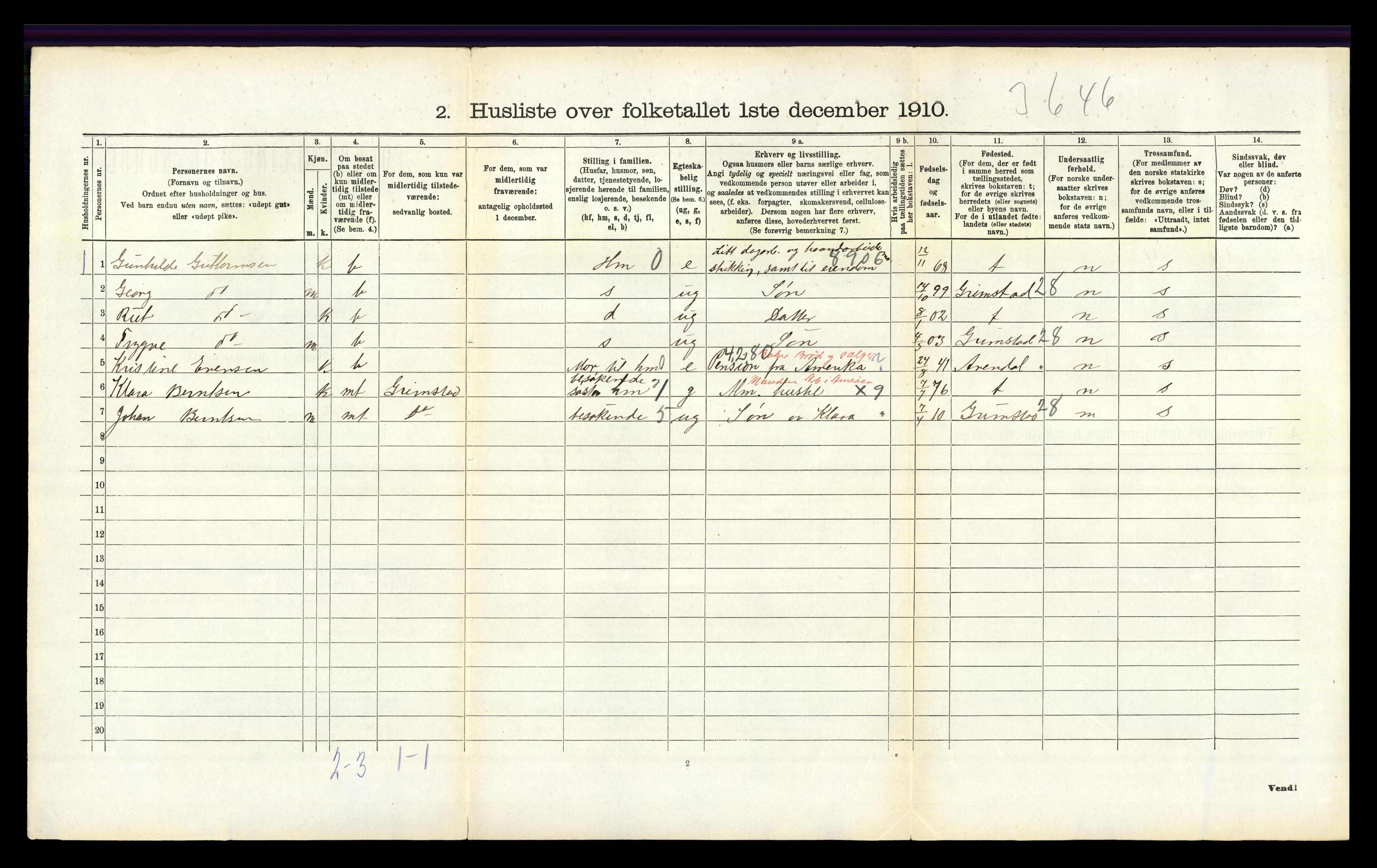 RA, 1910 census for Fjære, 1910, p. 632