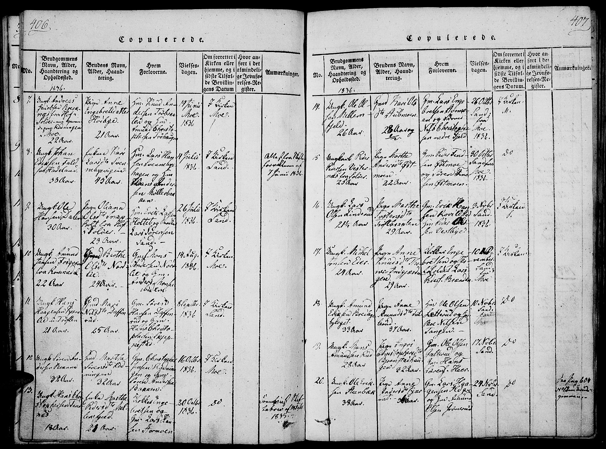 Nord-Odal prestekontor, AV/SAH-PREST-032/H/Ha/Haa/L0001: Parish register (official) no. 1, 1819-1838, p. 406-407