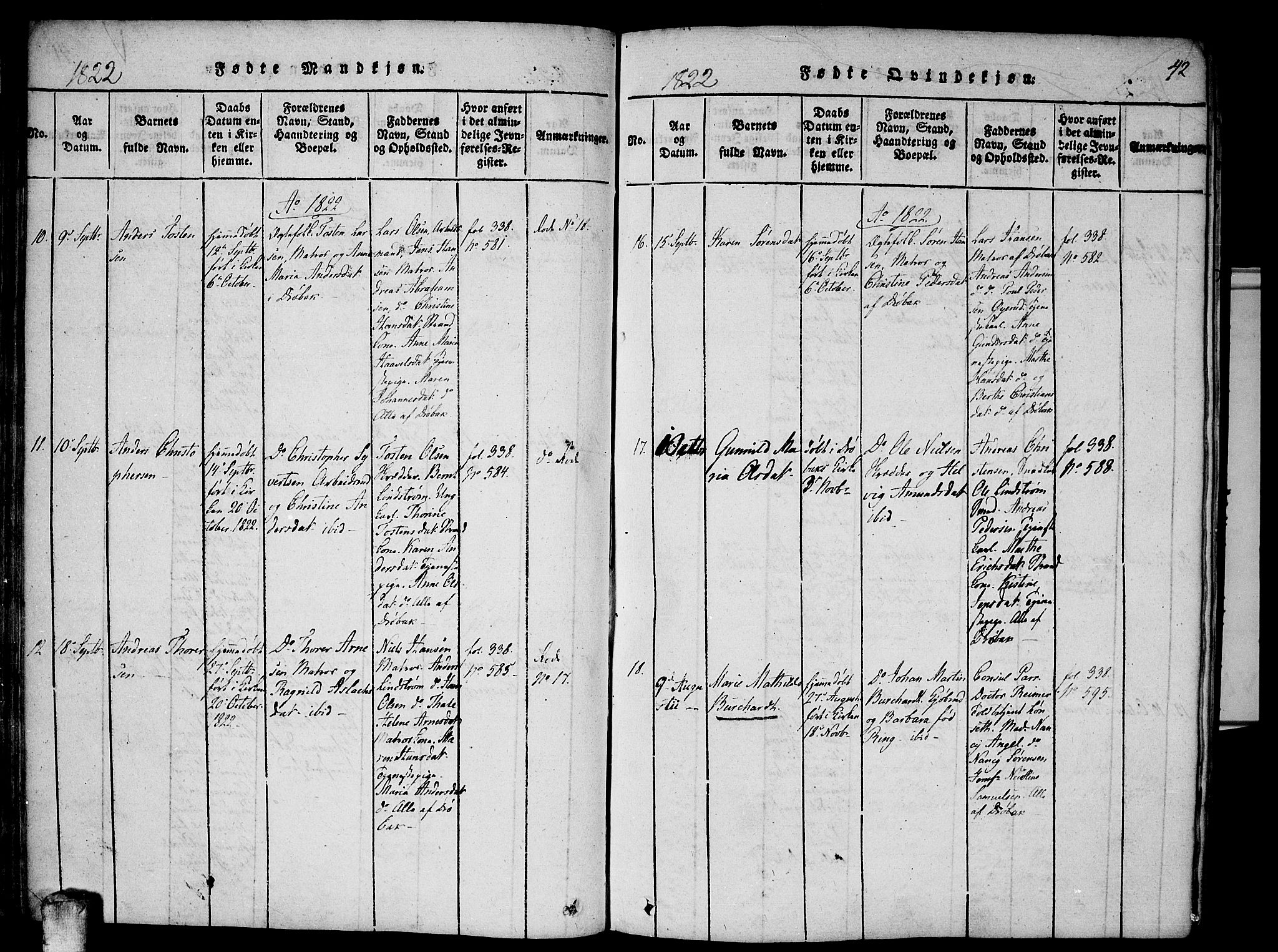 Drøbak prestekontor Kirkebøker, SAO/A-10142a/F/Fa/L0001: Parish register (official) no. I 1, 1816-1842, p. 42
