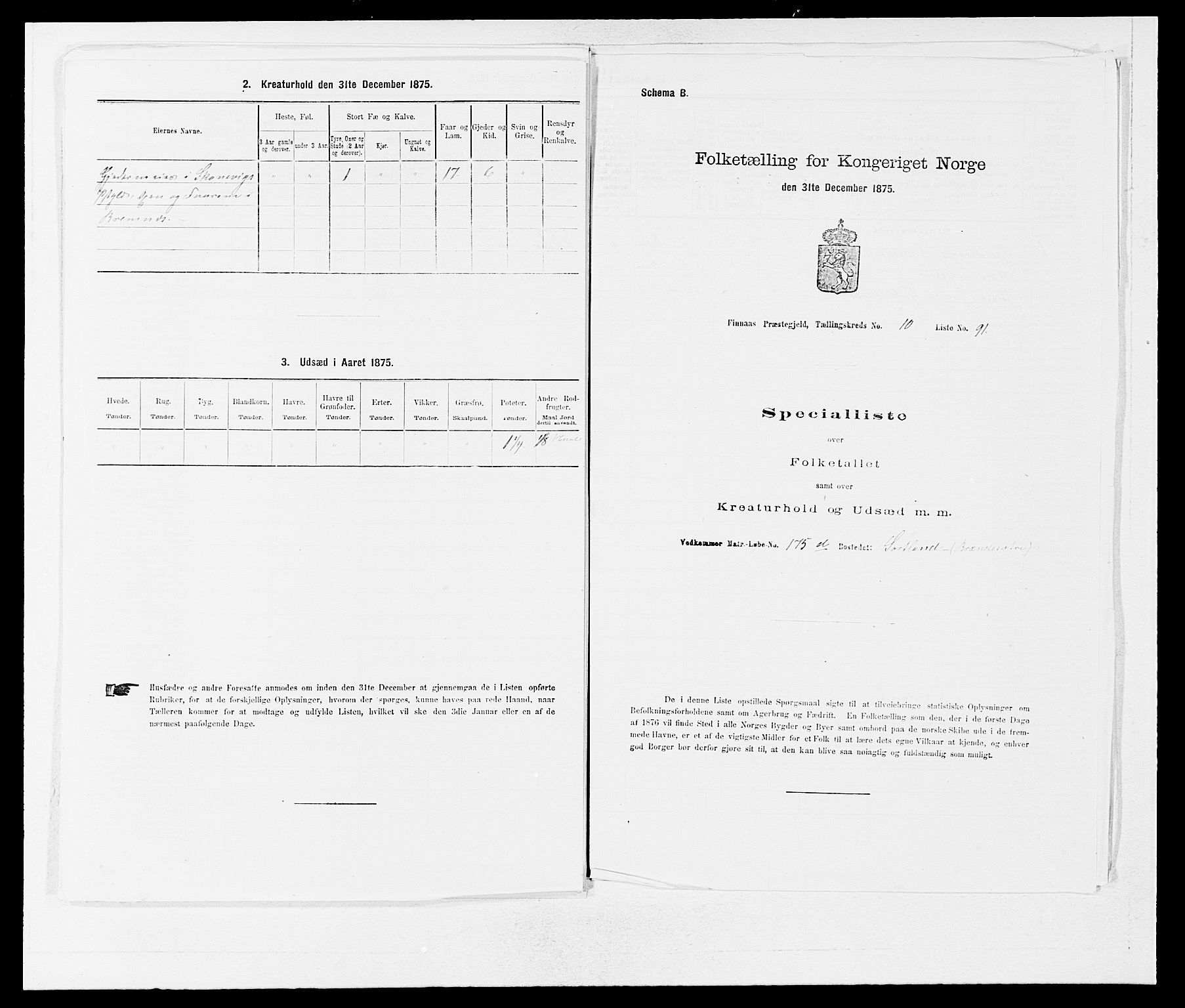 SAB, 1875 census for 1218P Finnås, 1875, p. 1290