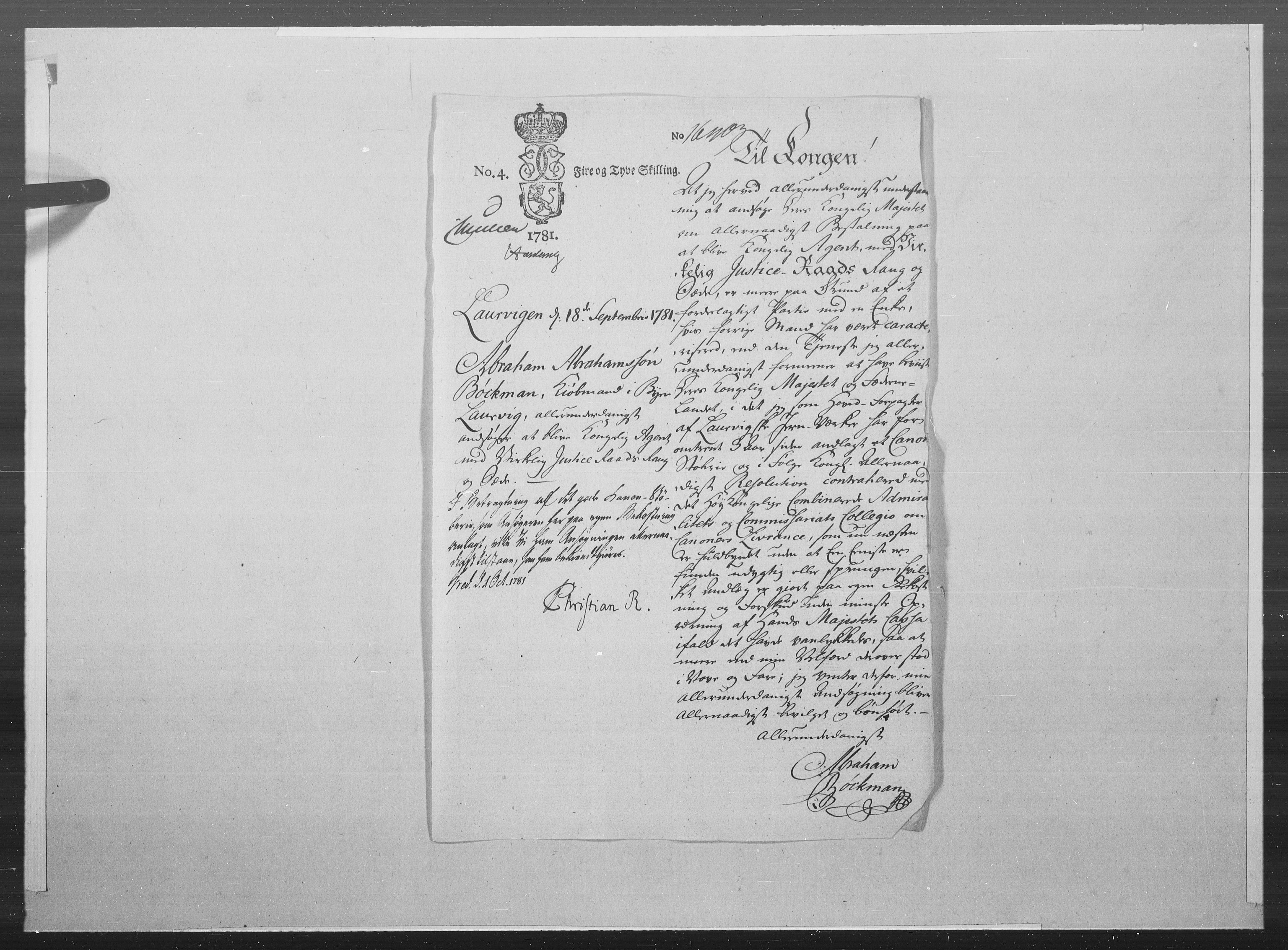 Danske Kanselli 1572-1799, RA/EA-3023/F/Fc/Fcc/Fcca/L0240: Norske innlegg 1572-1799, 1781, p. 4