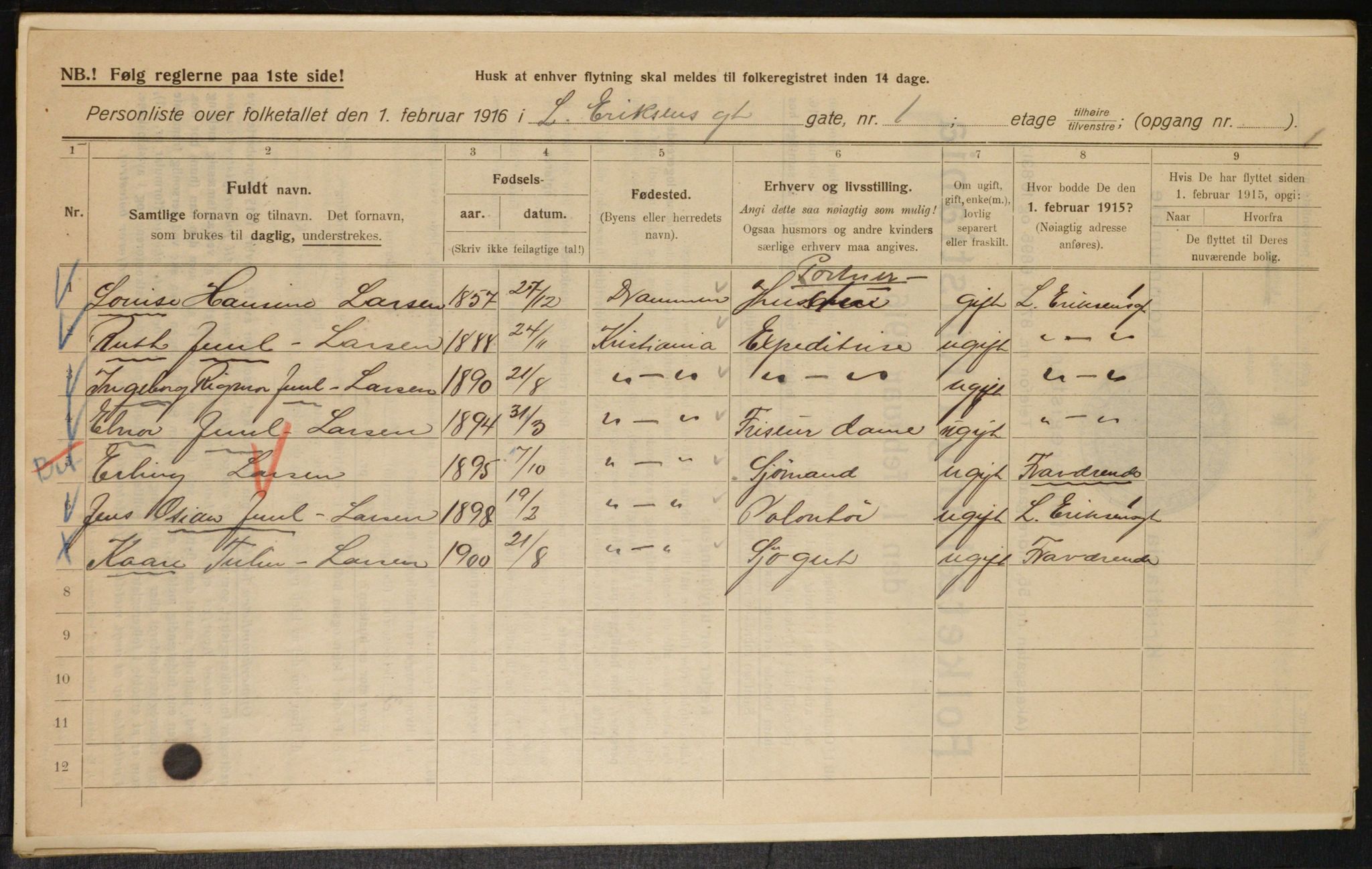 OBA, Municipal Census 1916 for Kristiania, 1916, p. 58748