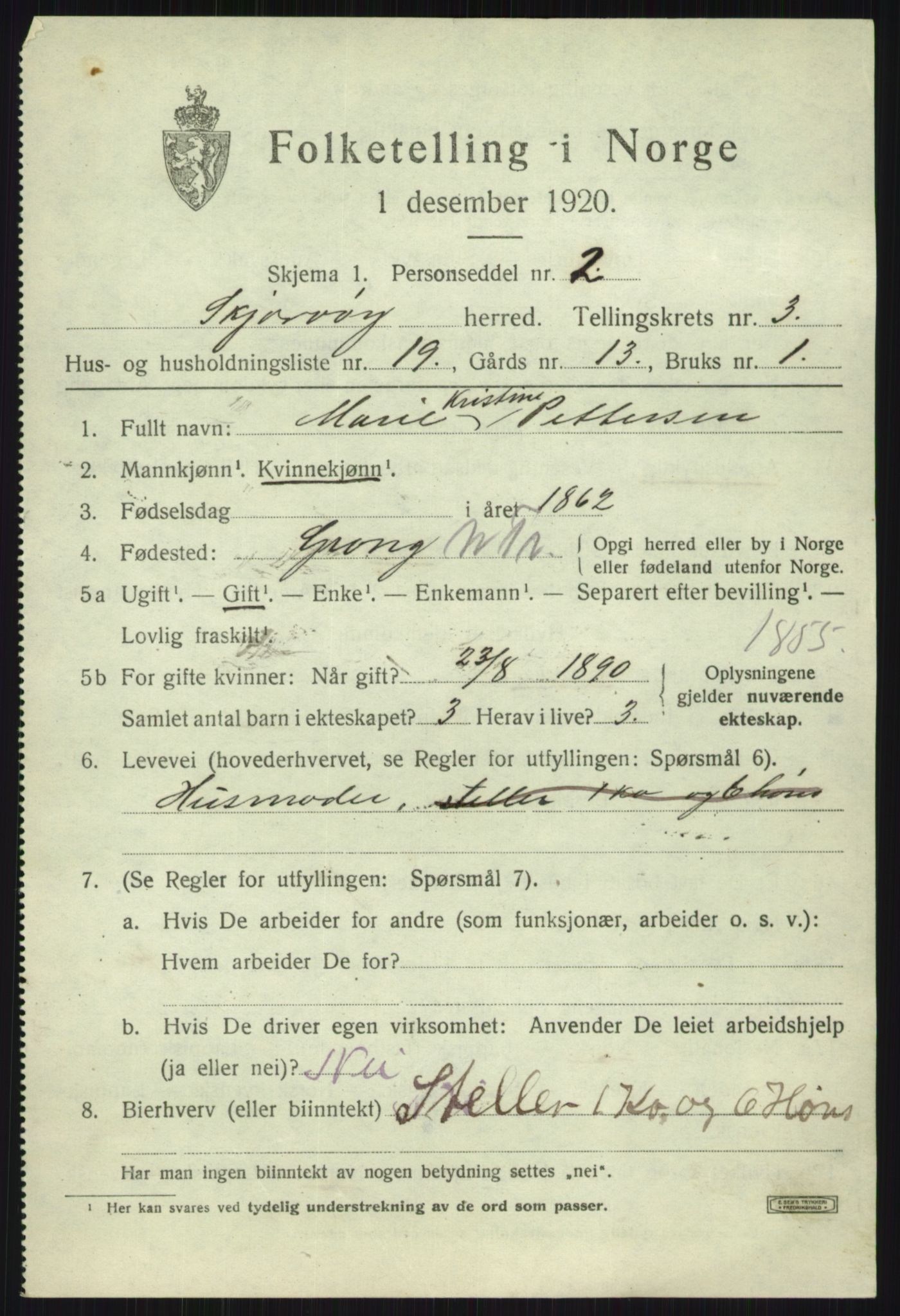 SATØ, 1920 census for Skjervøy, 1920, p. 2427